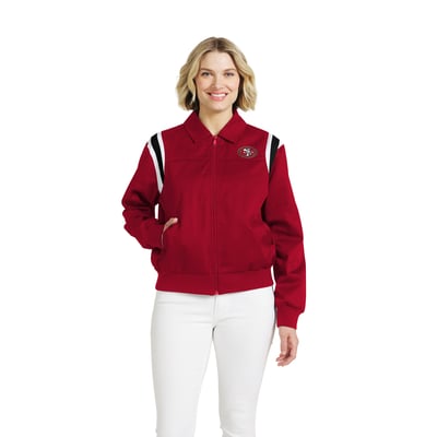  San Francisco 49ers WEAR by Erin Andrews Women's Shoulder Stripe Twill Full-Zip Jacket - Scarlet