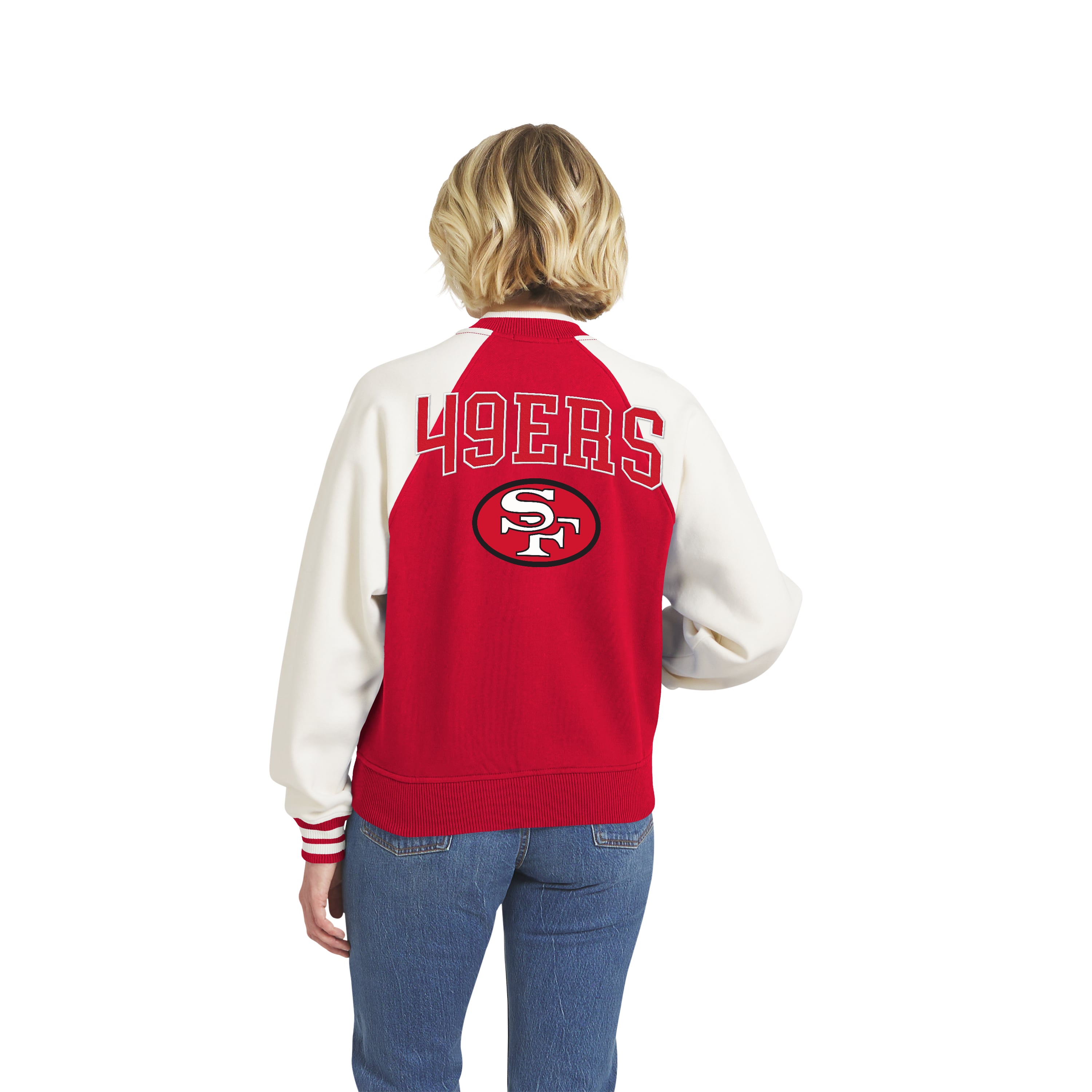 Women's WEAR by Erin Andrews Scarlet San Francisco 49ers Throwback Varsity Fleece Raglan Full-Zip Jacket
