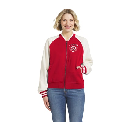 San Francisco 49ers WEAR by Erin Andrews Women's Throwback Varsity Fleece Raglan Full-Zip Jacket - Scarlet