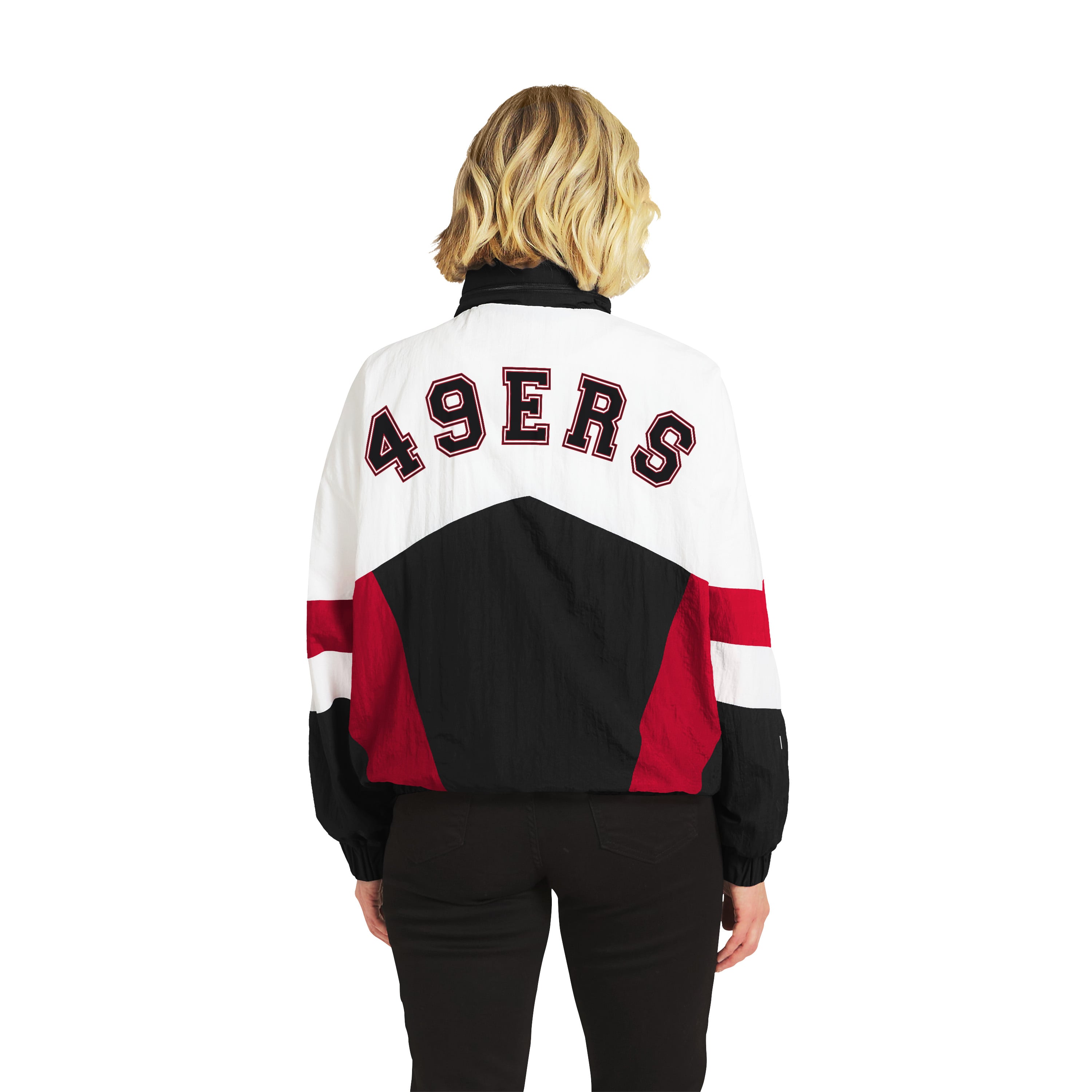 Women's WEAR by Erin Andrews  White/Black San Francisco 49ers Crinkle Full-Snap Hooded Windbreaker Jacket