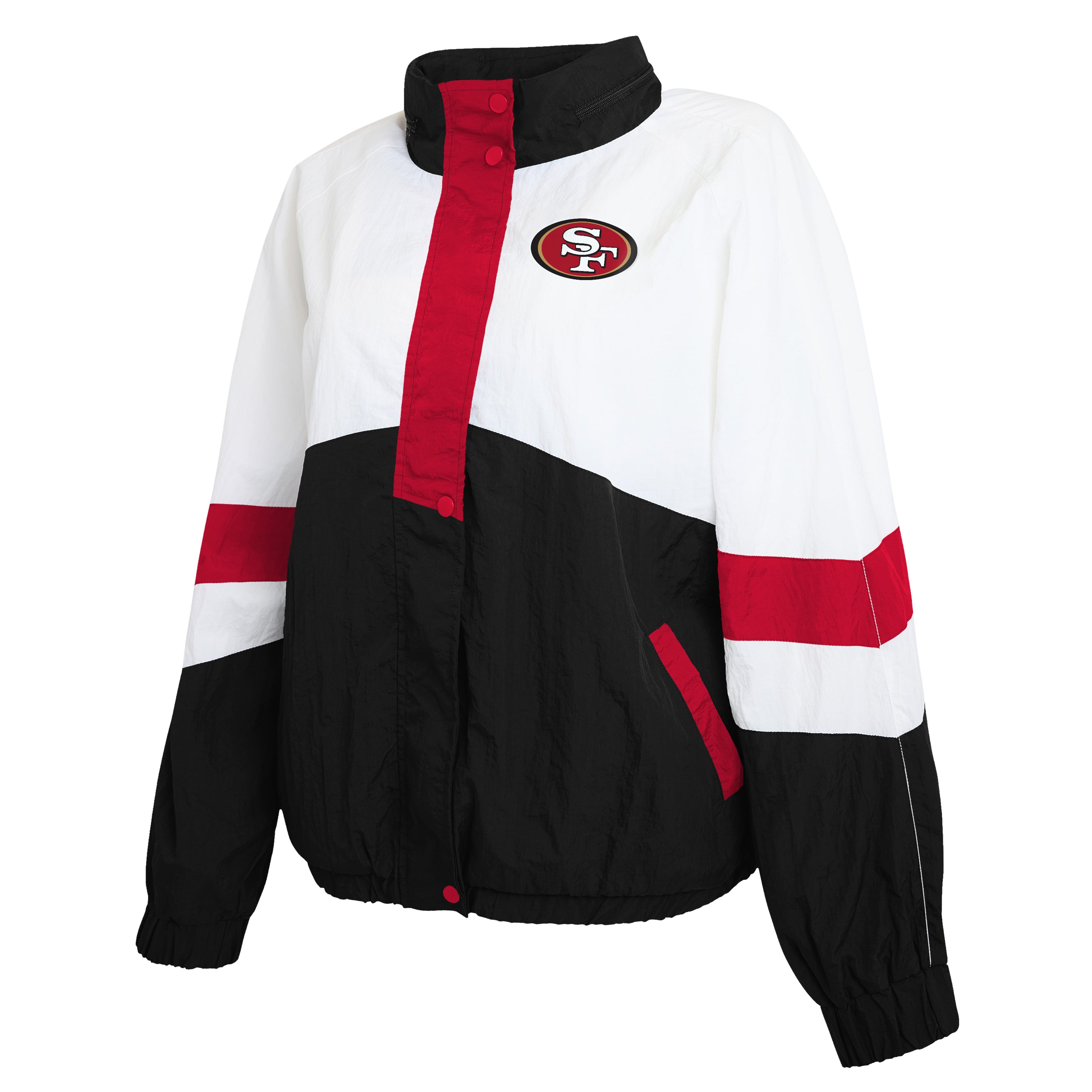 Women's WEAR by Erin Andrews  White/Black San Francisco 49ers Crinkle Full-Snap Hooded Windbreaker Jacket