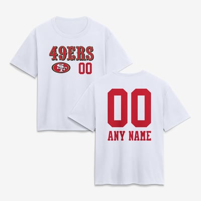 San Francisco 49ers Women's Touchdown Wordmark Personalized Name & Number T-Shirt - White