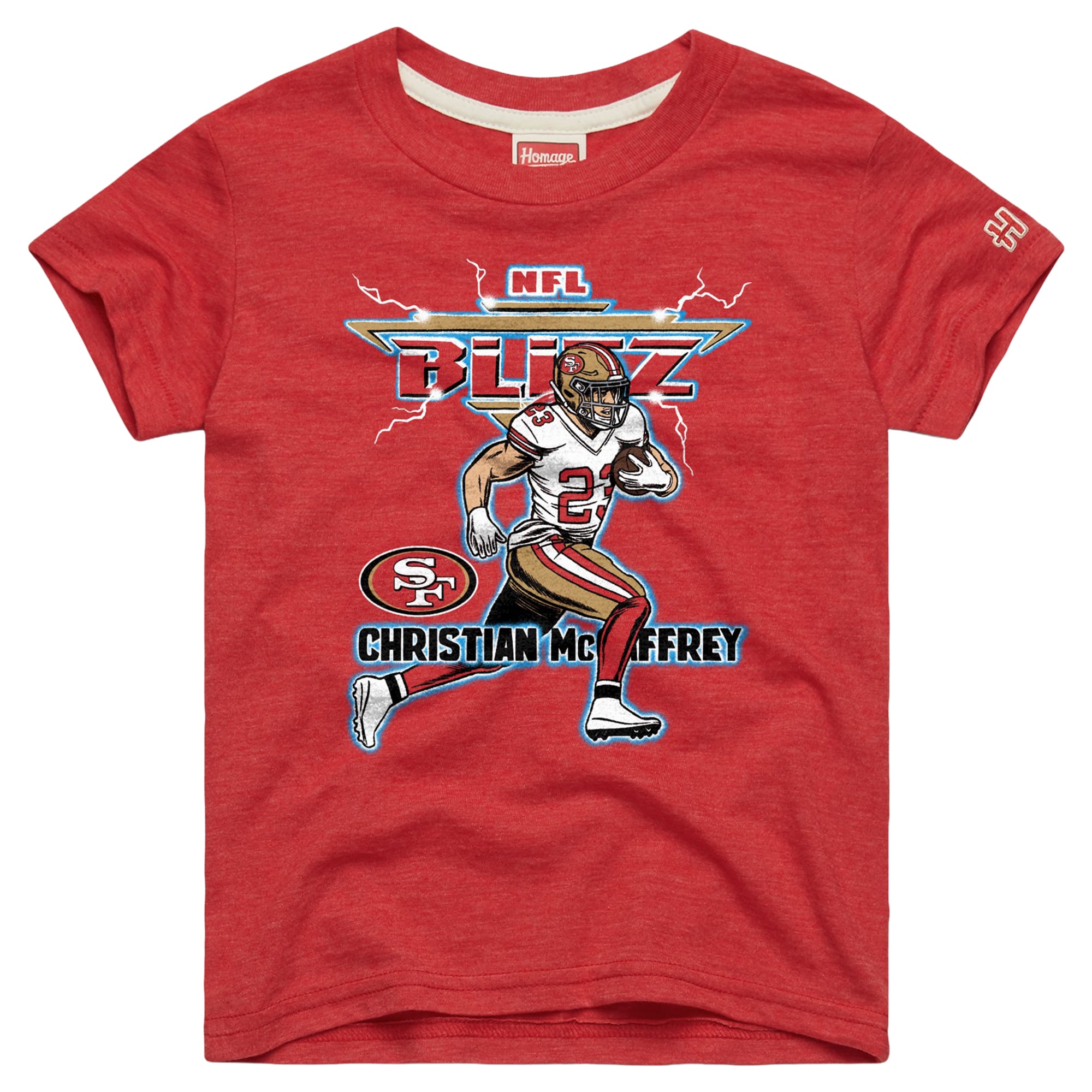 T-shirt Youth Homage Christian McCaffrey Scarlet San Francisco 49ers NFL Blitz Tri-Blend