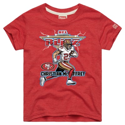 Christian McCaffrey San Francisco 49ers Homage Youth NFL Blitz Tri-Blend T-Shirt - Scarlet
