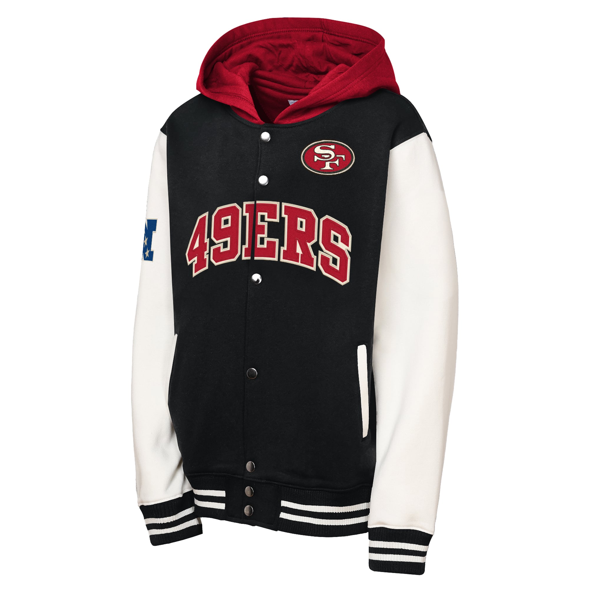 Veste polaire Mitchell & Ness noire pour enfant, San Francisco 49ers, côté terrain, à boutons-pression.