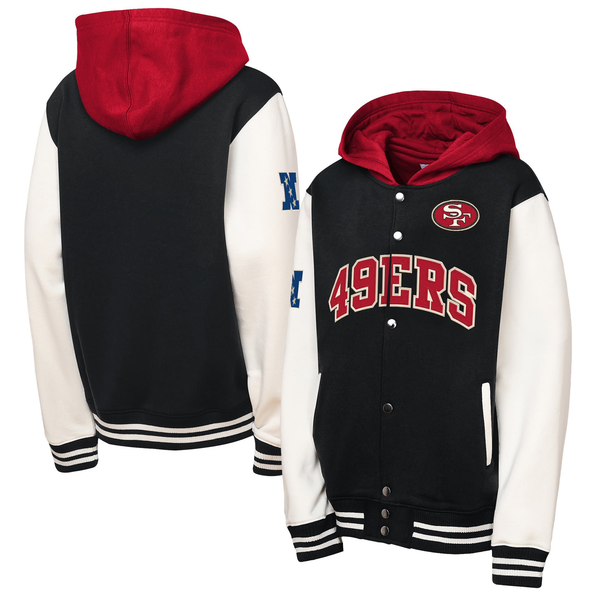 Veste polaire Mitchell & Ness noire pour enfant, San Francisco 49ers, côté terrain, à boutons-pression.