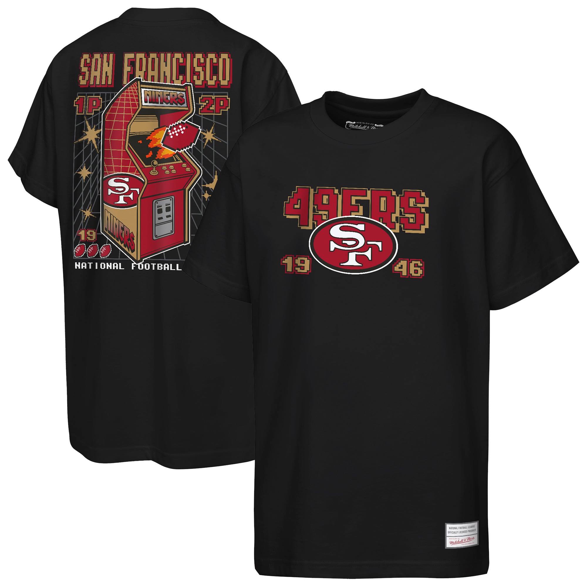 Youth Mitchell & Ness Black San Francisco 49ers Retro Arcade T-Shirt