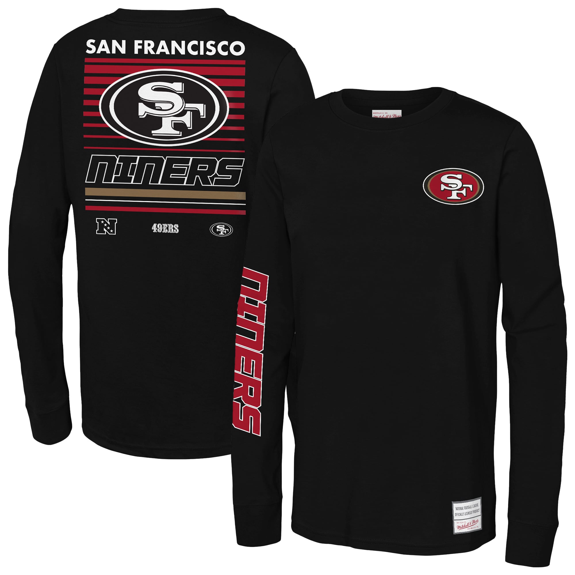 T-shirt à manches longues Mitchell & Ness noir San Francisco 49ers Triple Play pour jeunes
