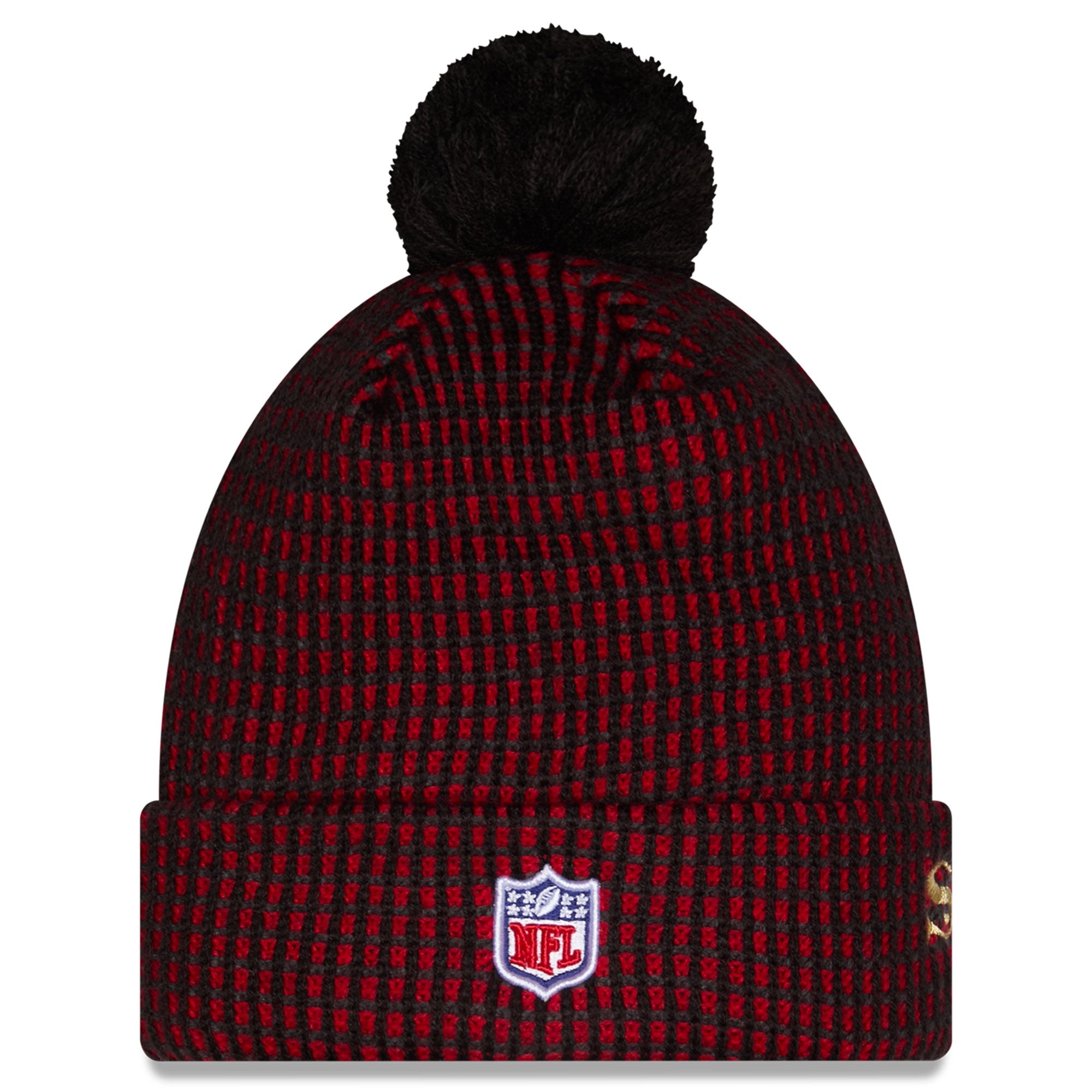 Bonnet à revers noir New Era pour enfant, collection San Francisco 49ers 2026 Rivalries, avec pompon.