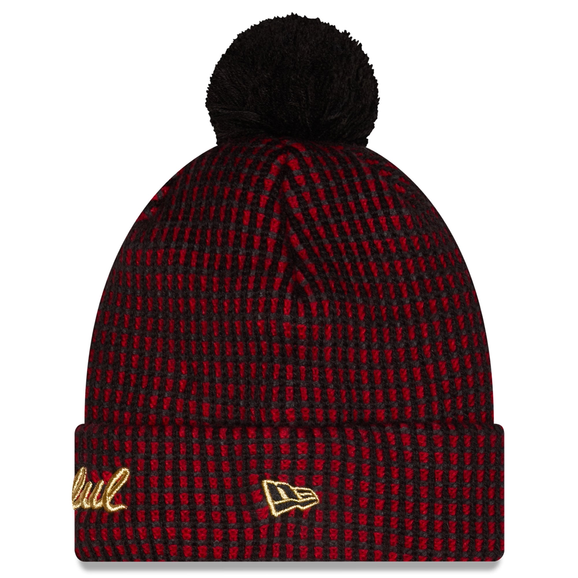 Bonnet à revers noir New Era pour enfant, collection San Francisco 49ers 2026 Rivalries, avec pompon.