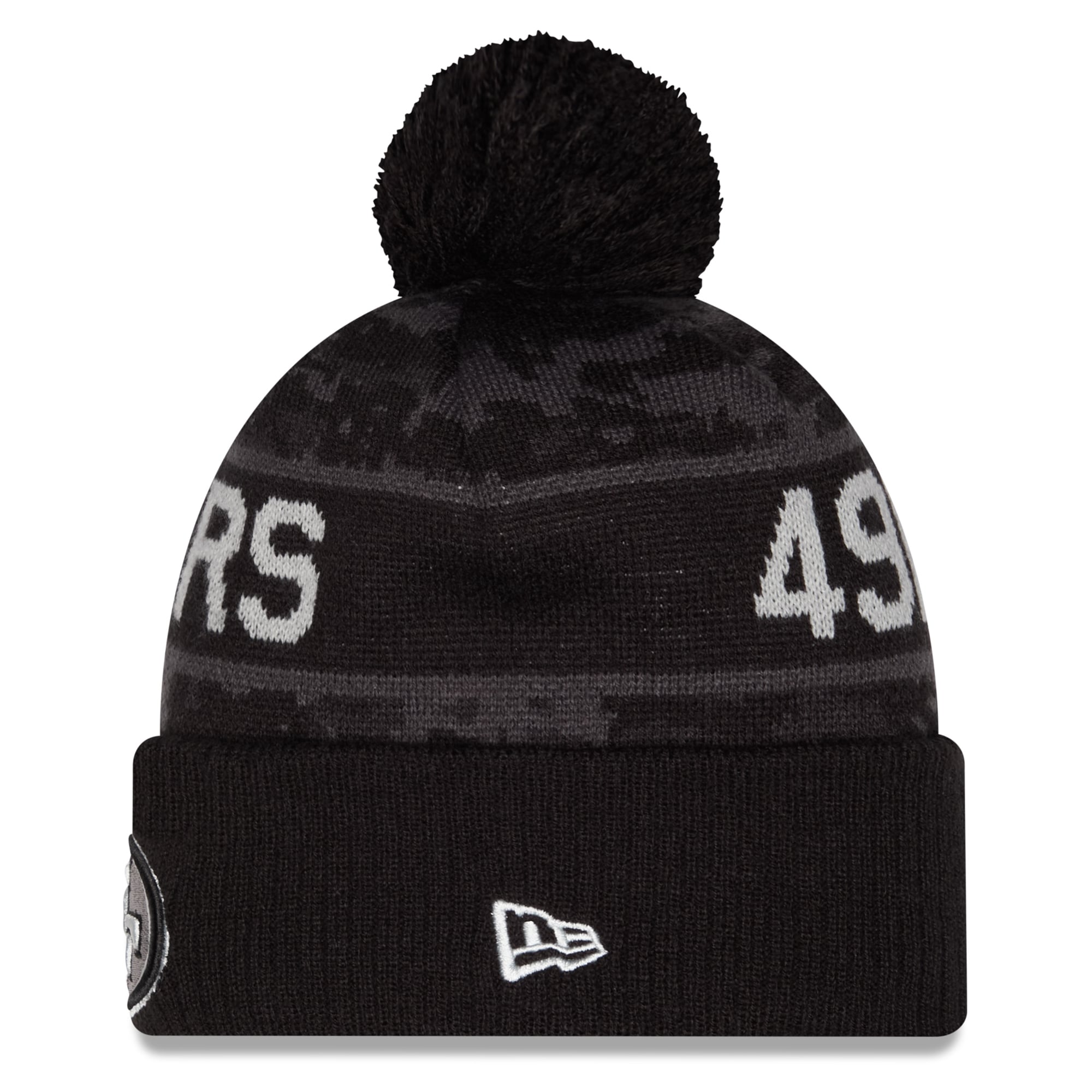 Bonnet à revers New Era noir pour jeunes, San Francisco 49ers 2026 Salute To Service, avec pompon