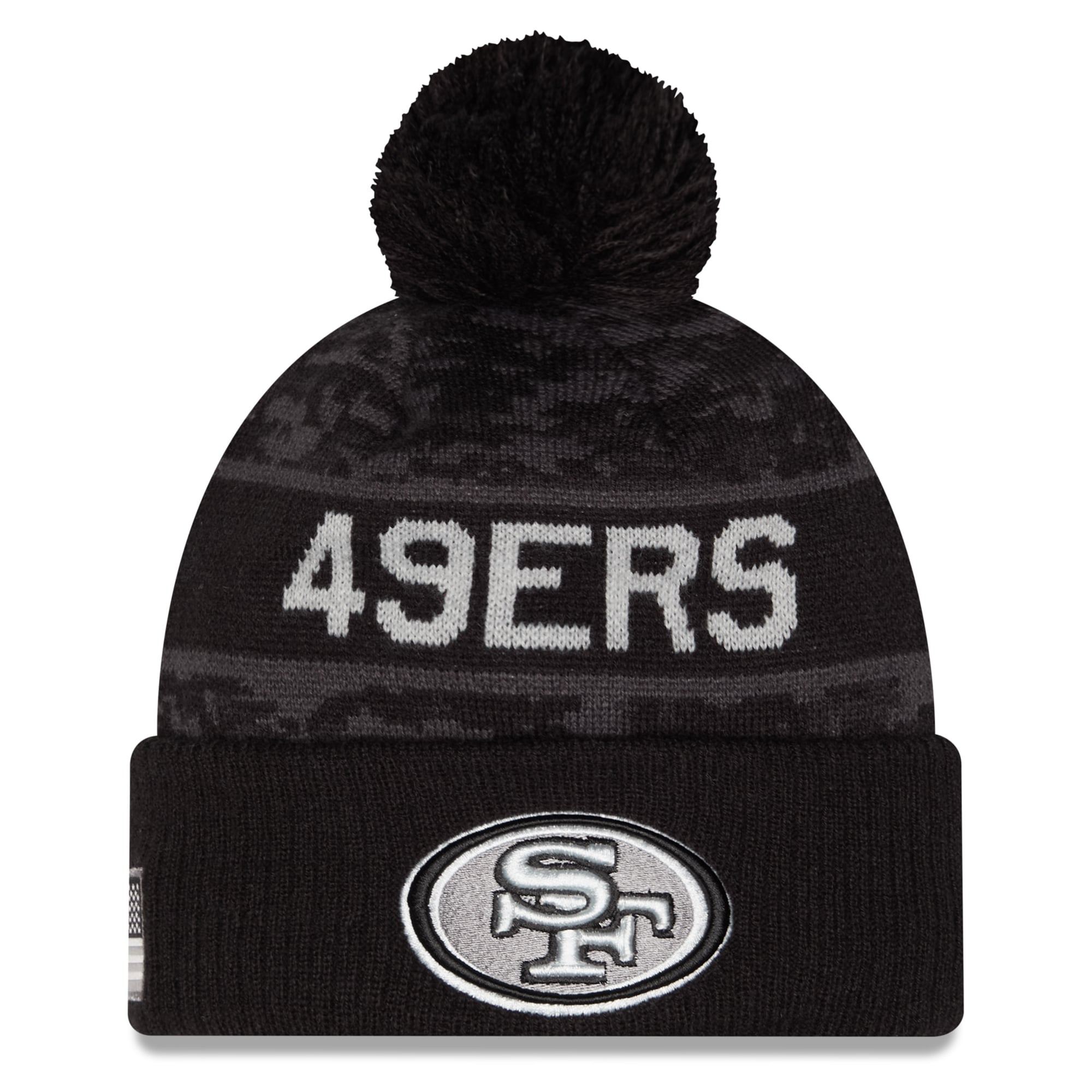 Bonnet à revers New Era noir pour jeunes, San Francisco 49ers 2026 Salute To Service, avec pompon