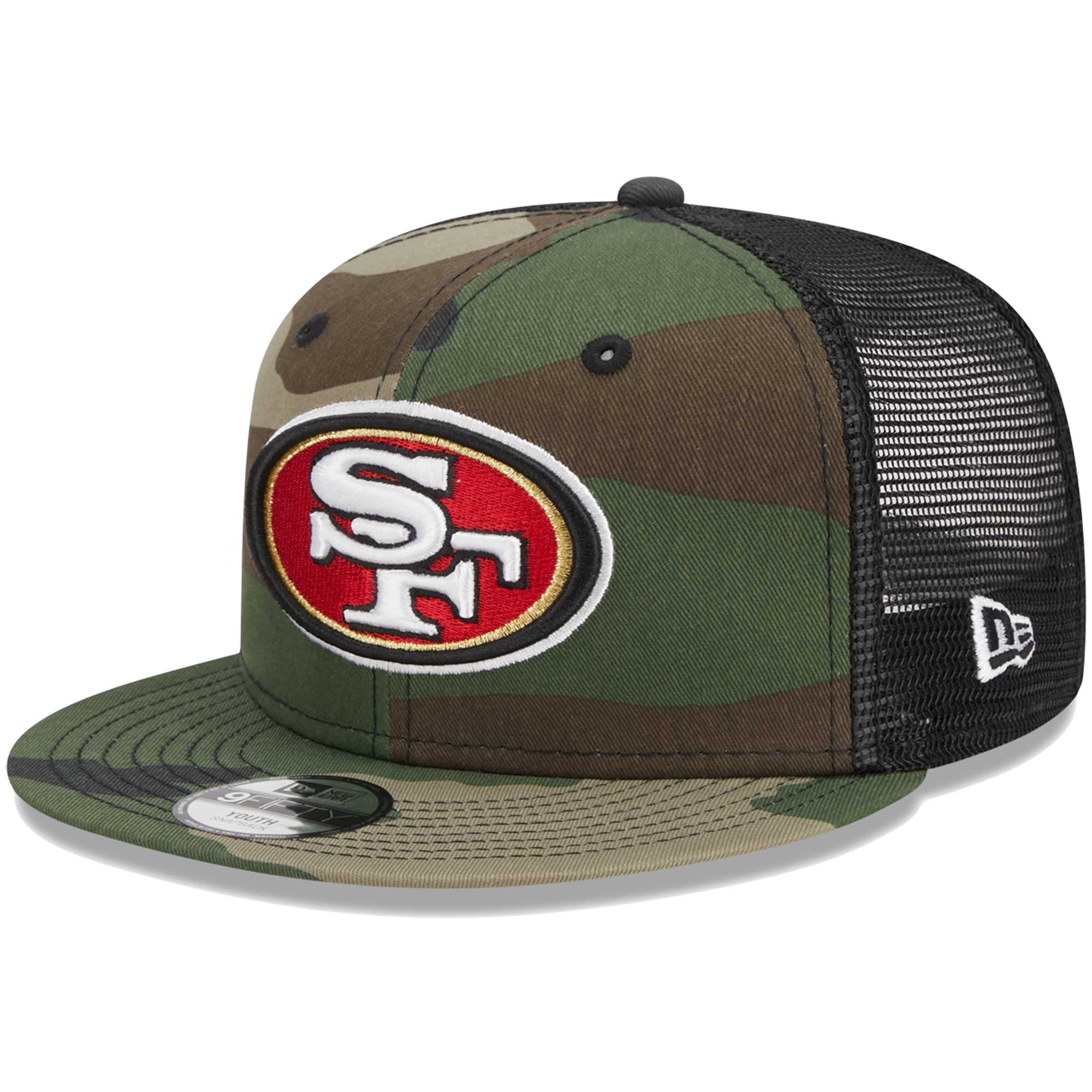 Casquette trucker 9FIFTY à fermeture snapback New Era camouflage San Francisco 49ers pour jeunes