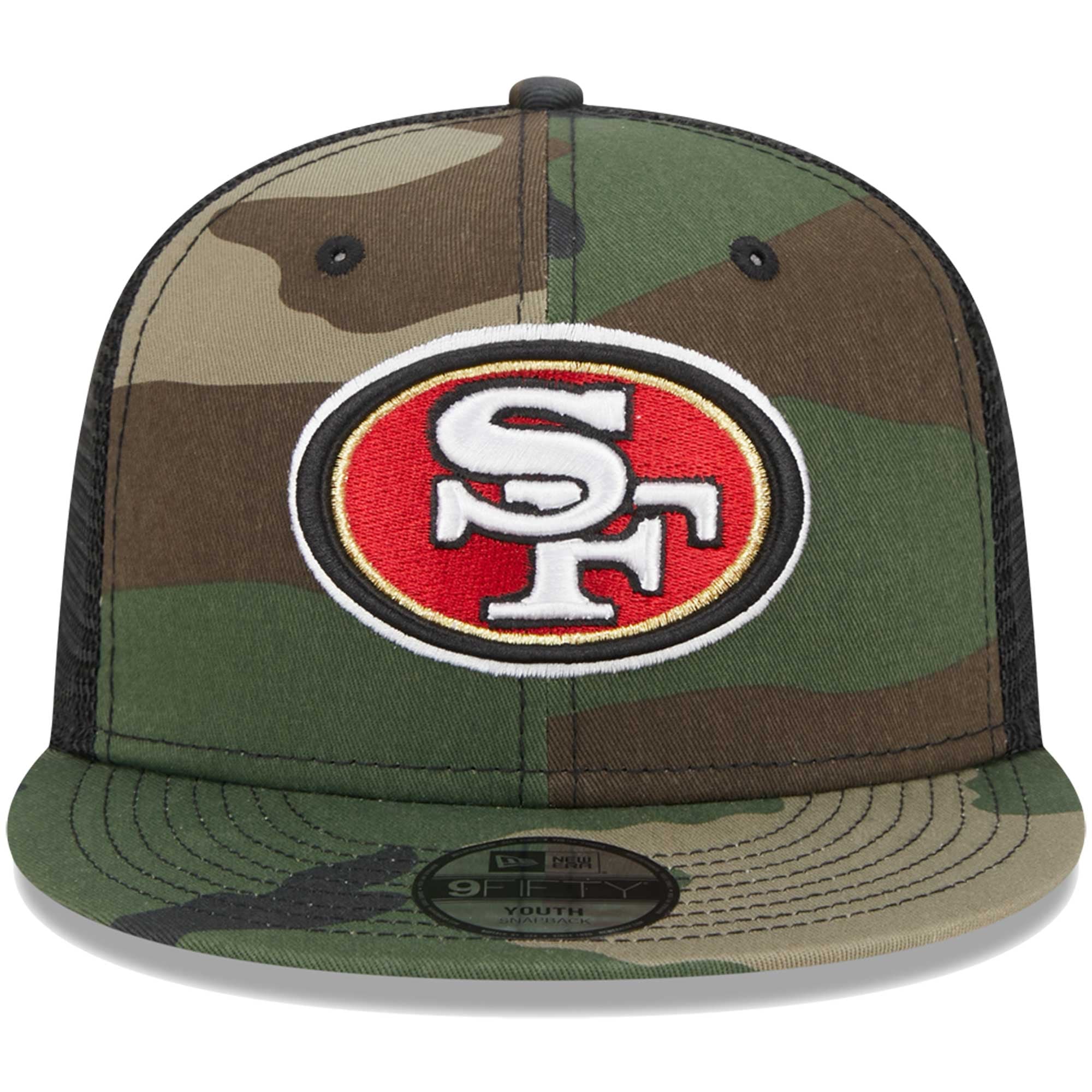 Casquette trucker 9FIFTY à fermeture snapback New Era camouflage San Francisco 49ers pour jeunes