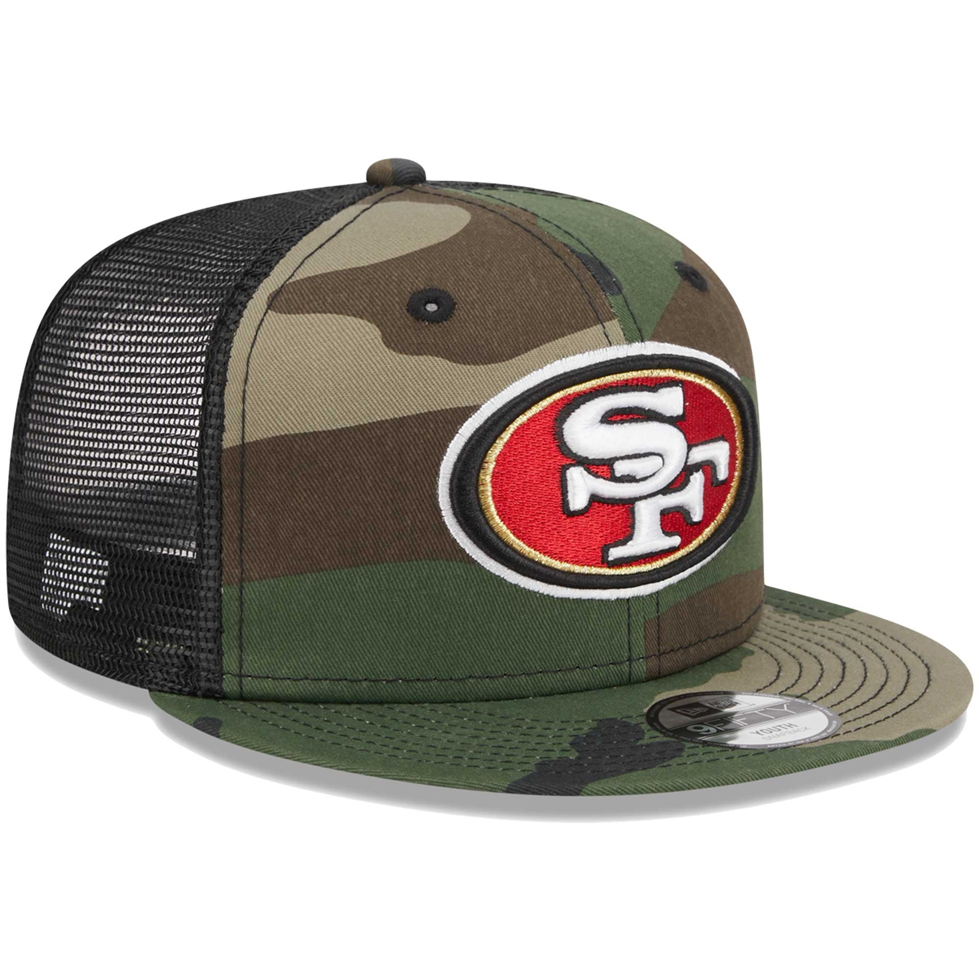 Casquette trucker 9FIFTY à fermeture snapback New Era camouflage San Francisco 49ers pour jeunes