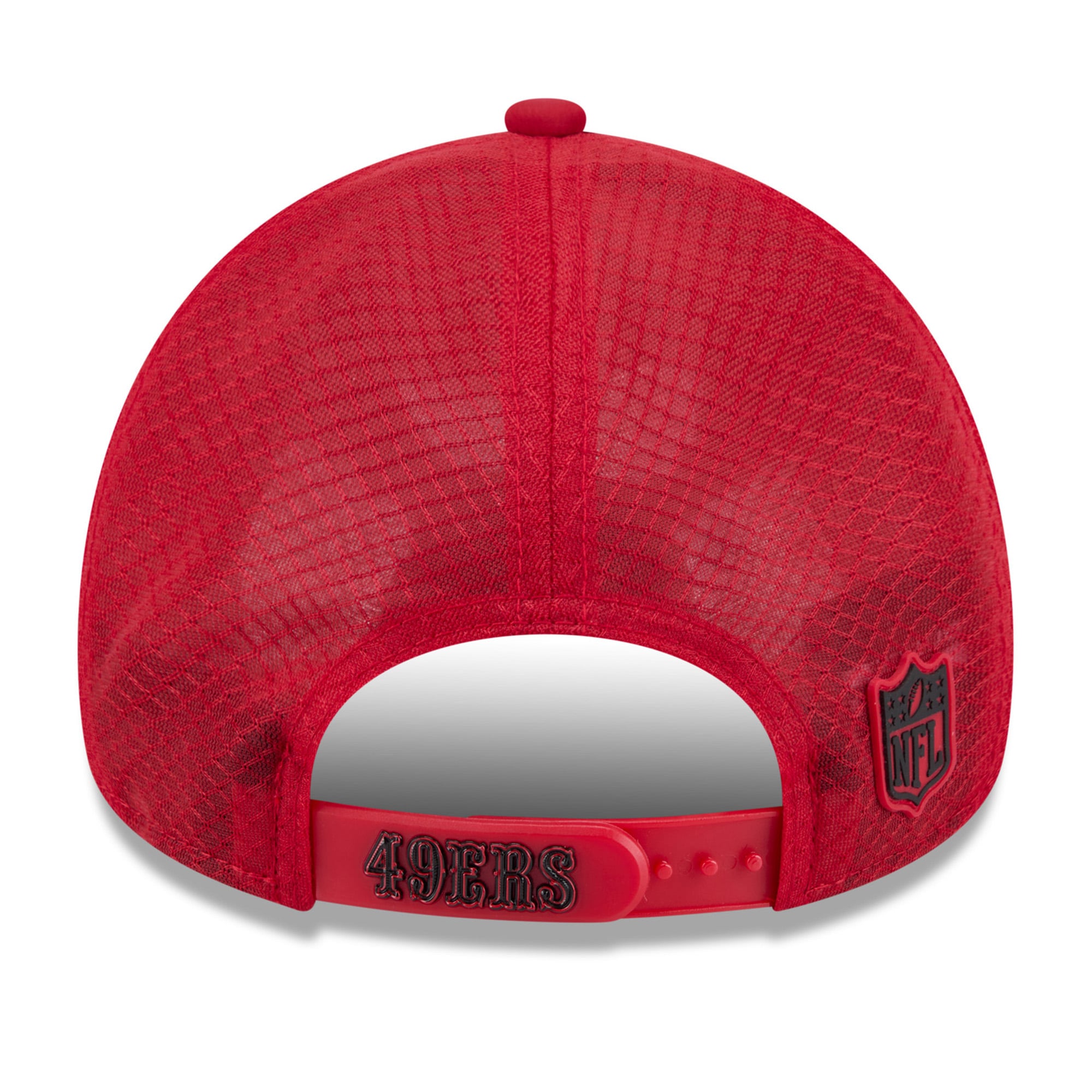 Youth New Era Scarlet San Francisco 49ers 2026 Sideline Apex 9FORTY Adjustable Trucker Hat