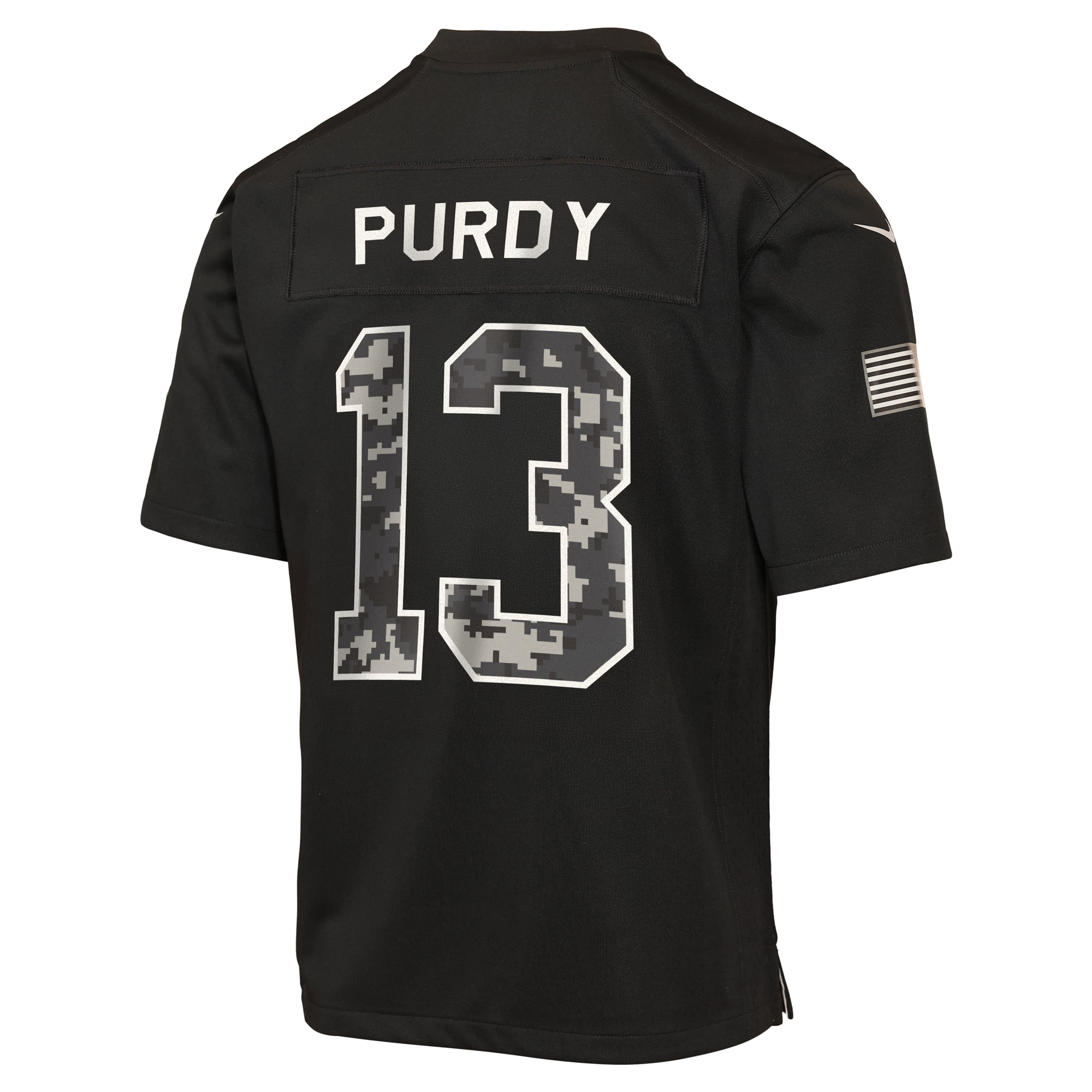 Maillot Nike Brock Purdy noir pour enfant, San Francisco 49ers, édition spéciale 2026 « Salute to Service ».