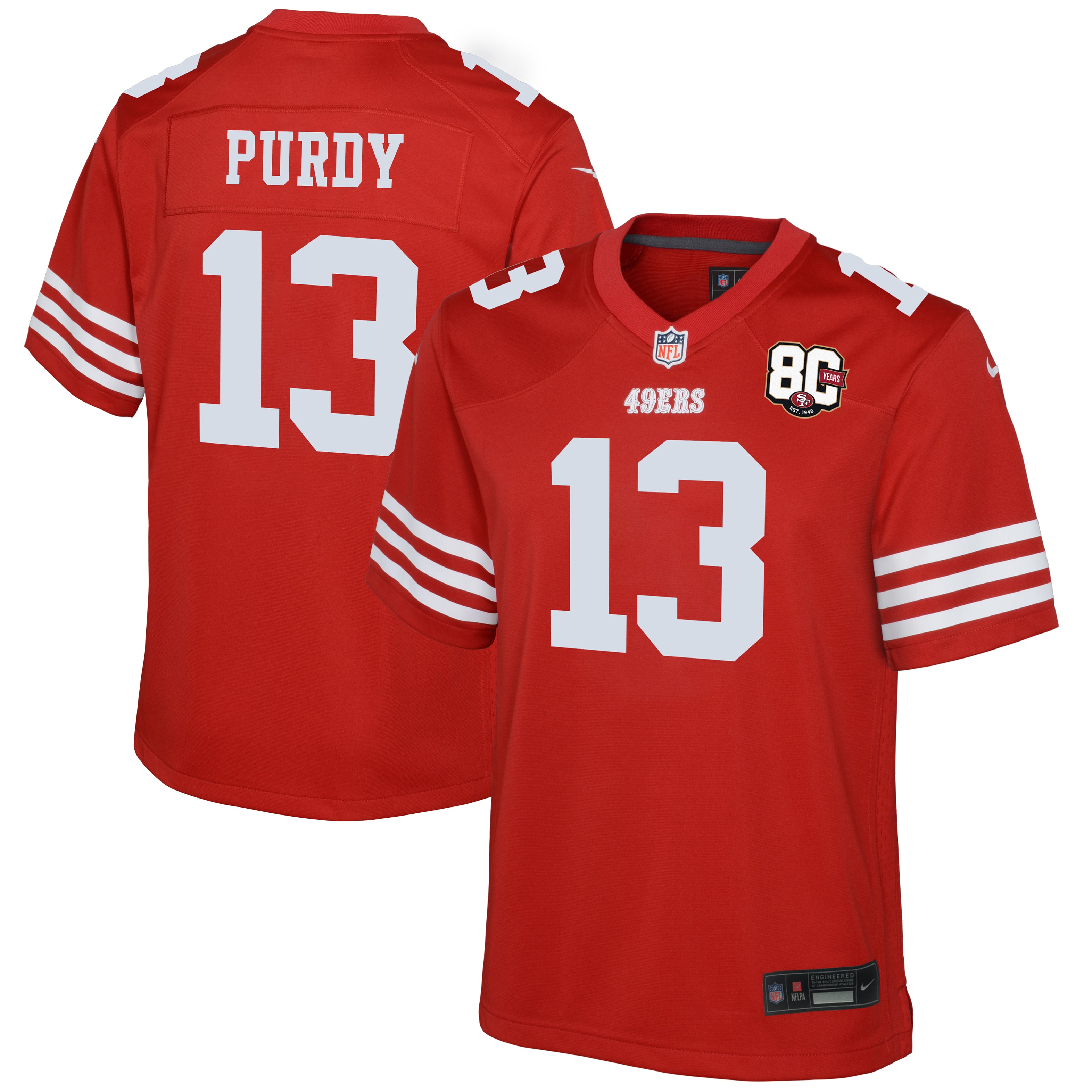Youth Nike Brock Purdy Scarlet San Francisco 49ers 80th Anniversary Game Jersey