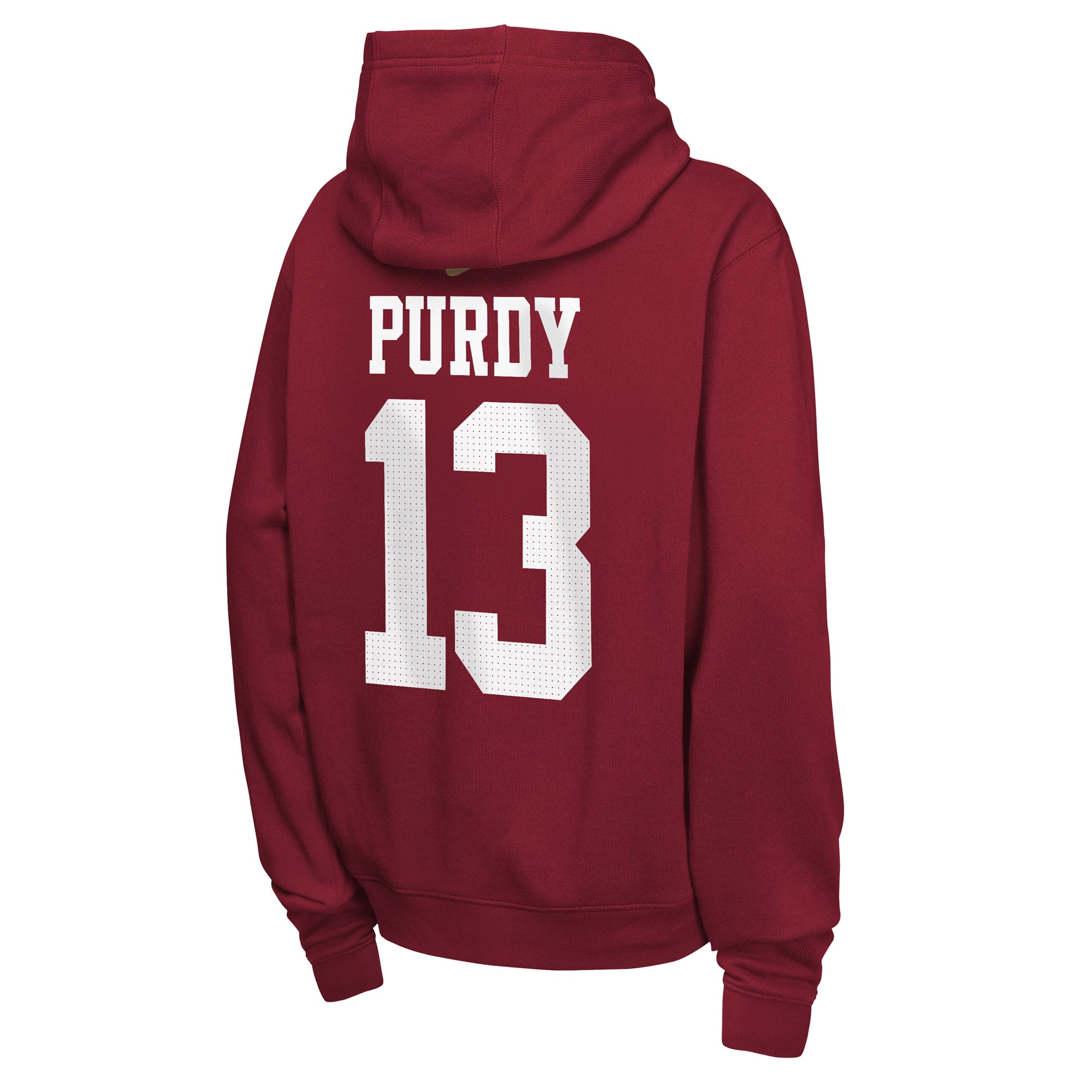 Sweat à capuche en polaire Nike Brock Purdy rouge écarlate des 49ers de San Francisco, avec nom et numéro, pour enfant