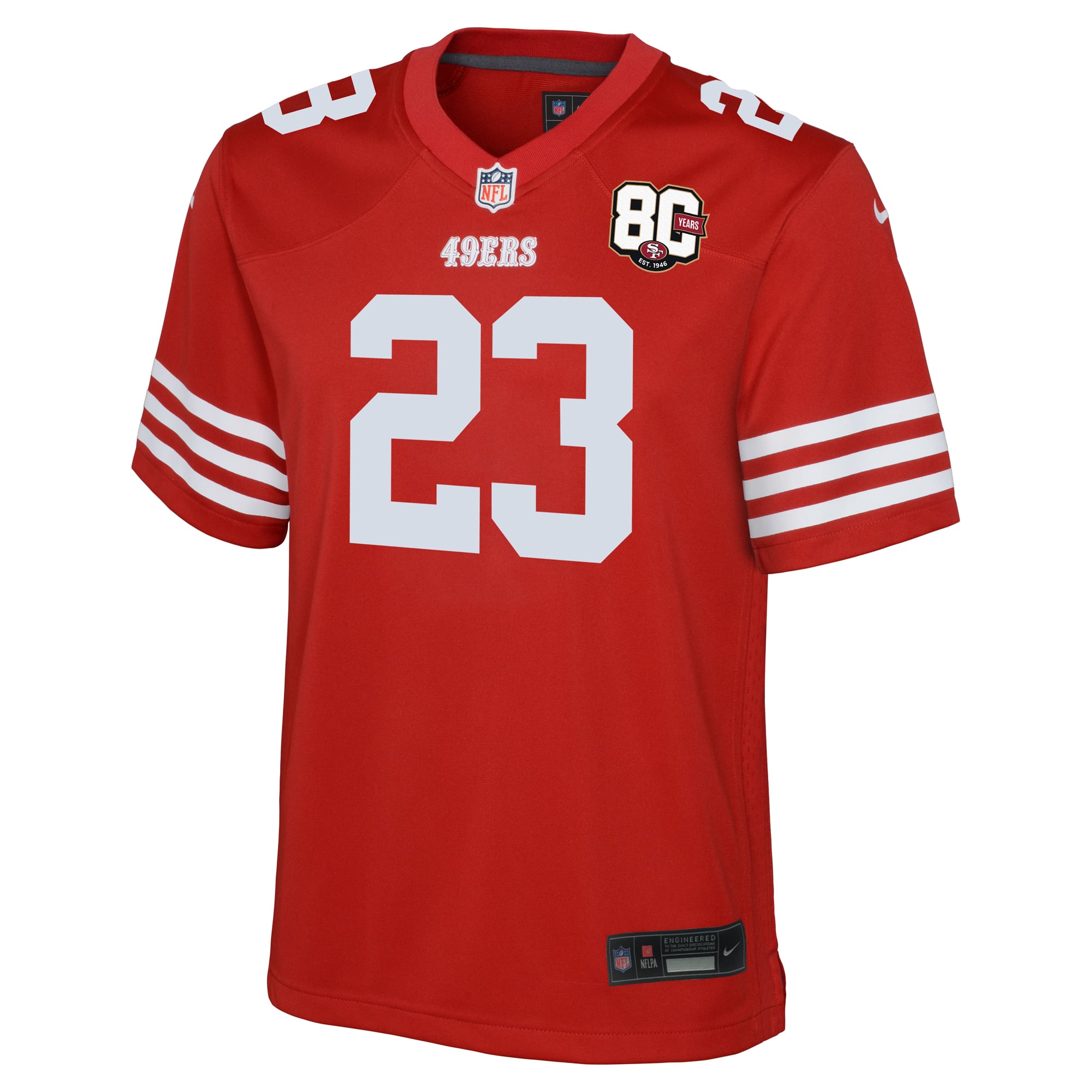 Youth Nike Christian McCaffrey Scarlet San Francisco 49ers 80th Anniversary Game Jersey