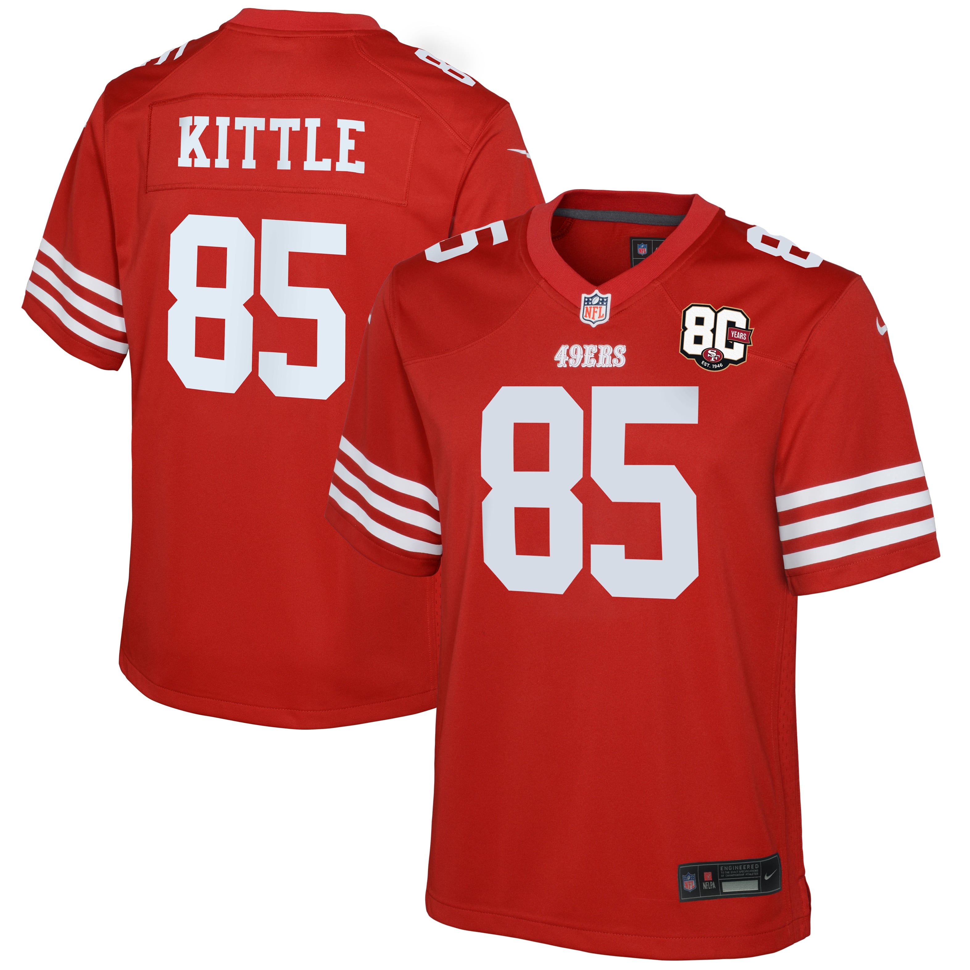 Youth Nike George Kittle Scarlet San Francisco 49ers 80th Anniversary Game Jersey
