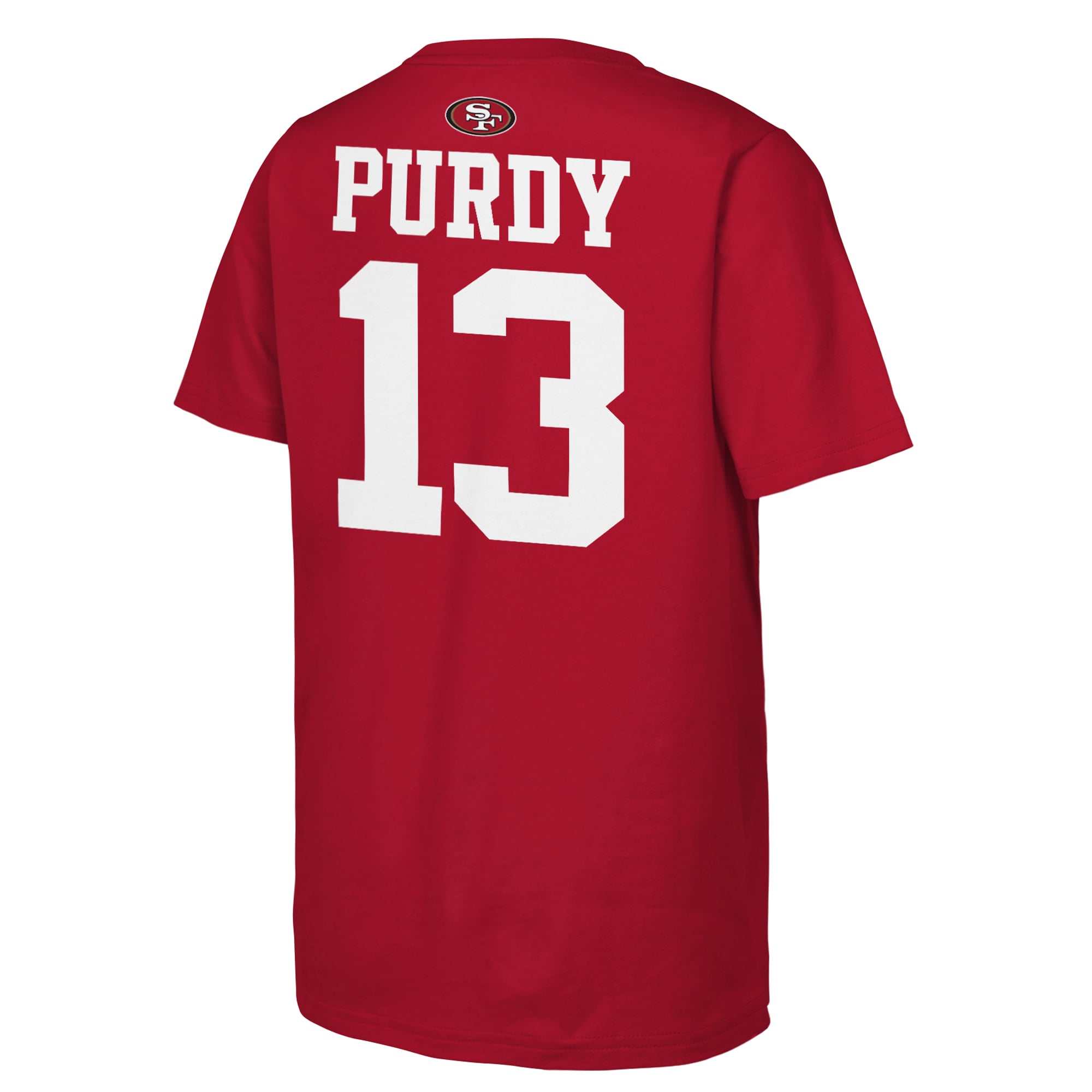 T-shirt Outerstuff pour jeunes Brock Purdy Scarlet des 49ers de San Francisco, avec nom et numéro