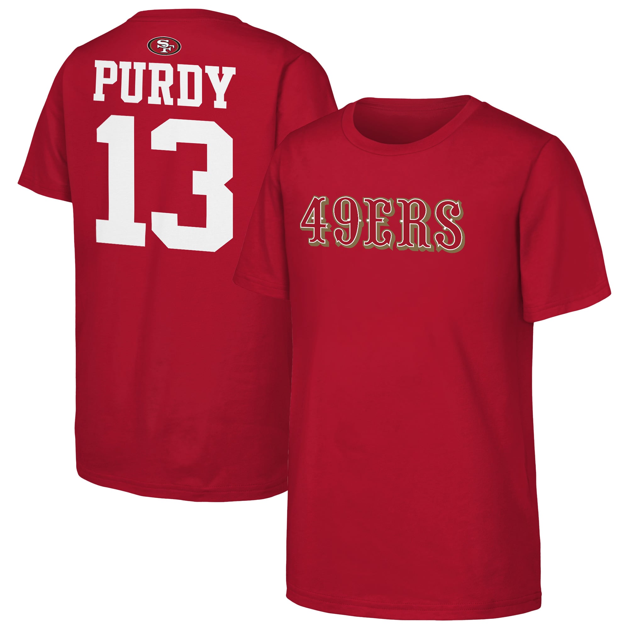 T-shirt Outerstuff pour jeunes Brock Purdy Scarlet des 49ers de San Francisco, avec nom et numéro