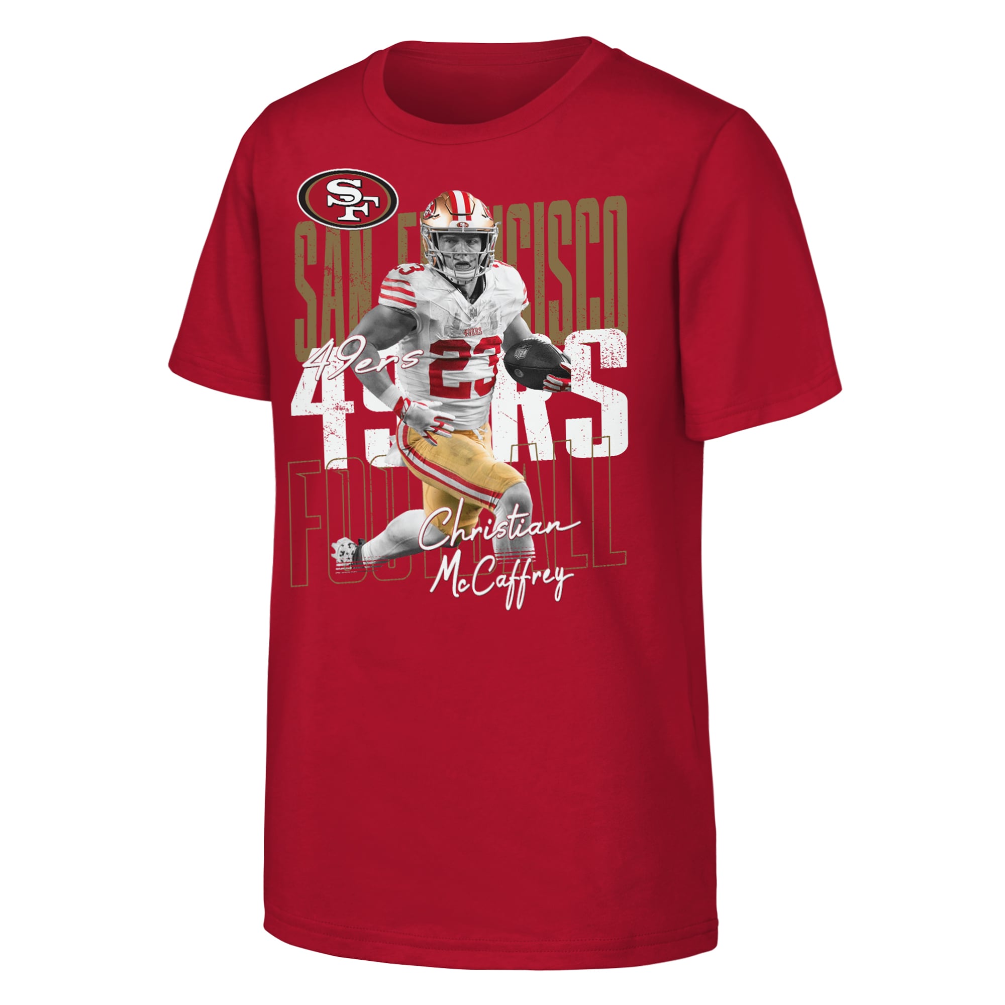 T-shirt Youth Outerstuff Christian McCaffrey Scarlet San Francisco 49ers Legendary Player Card
