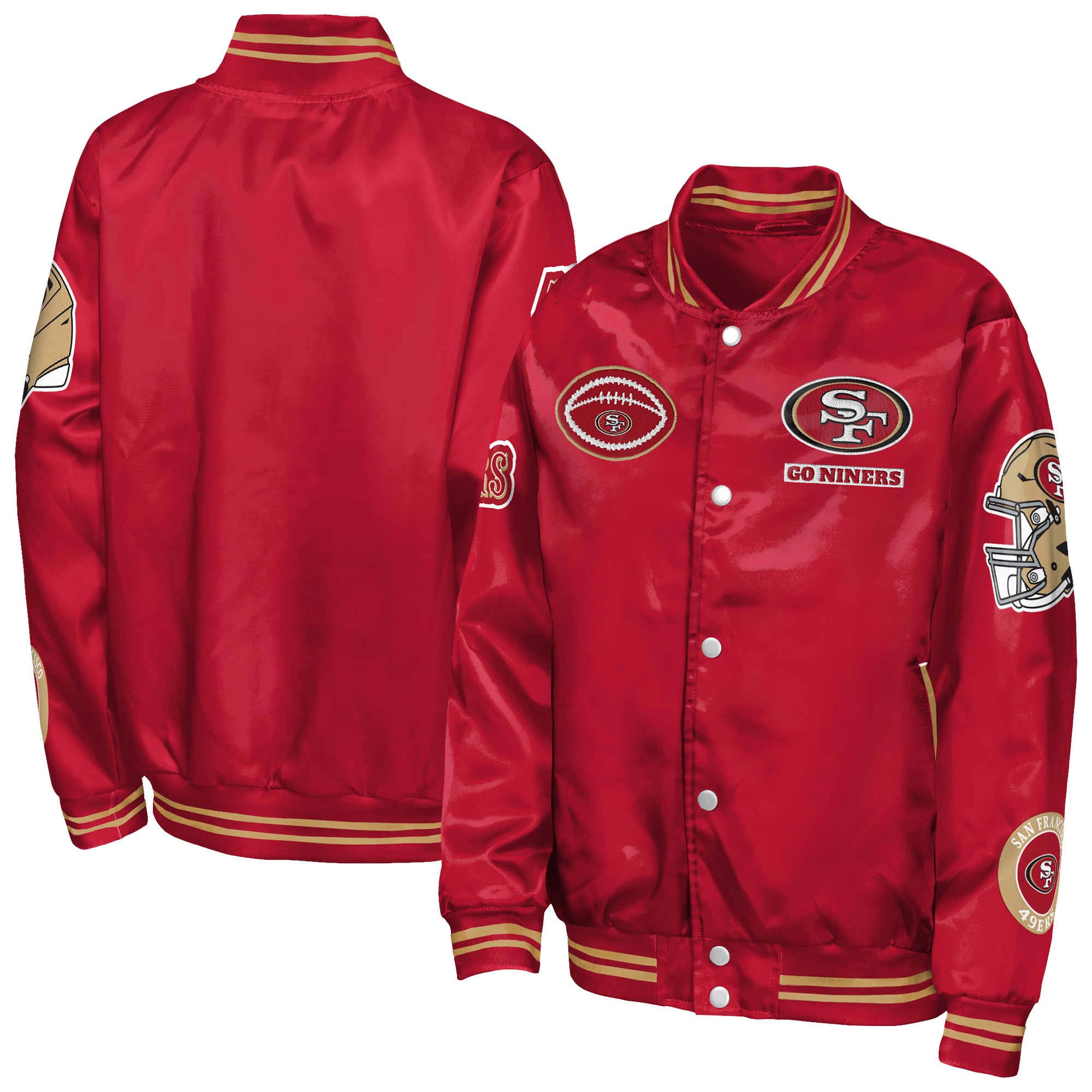 Veste universitaire Outerstuff Scarlet San Francisco 49ers Grid Runner en satin avec écusson, pour jeunes
