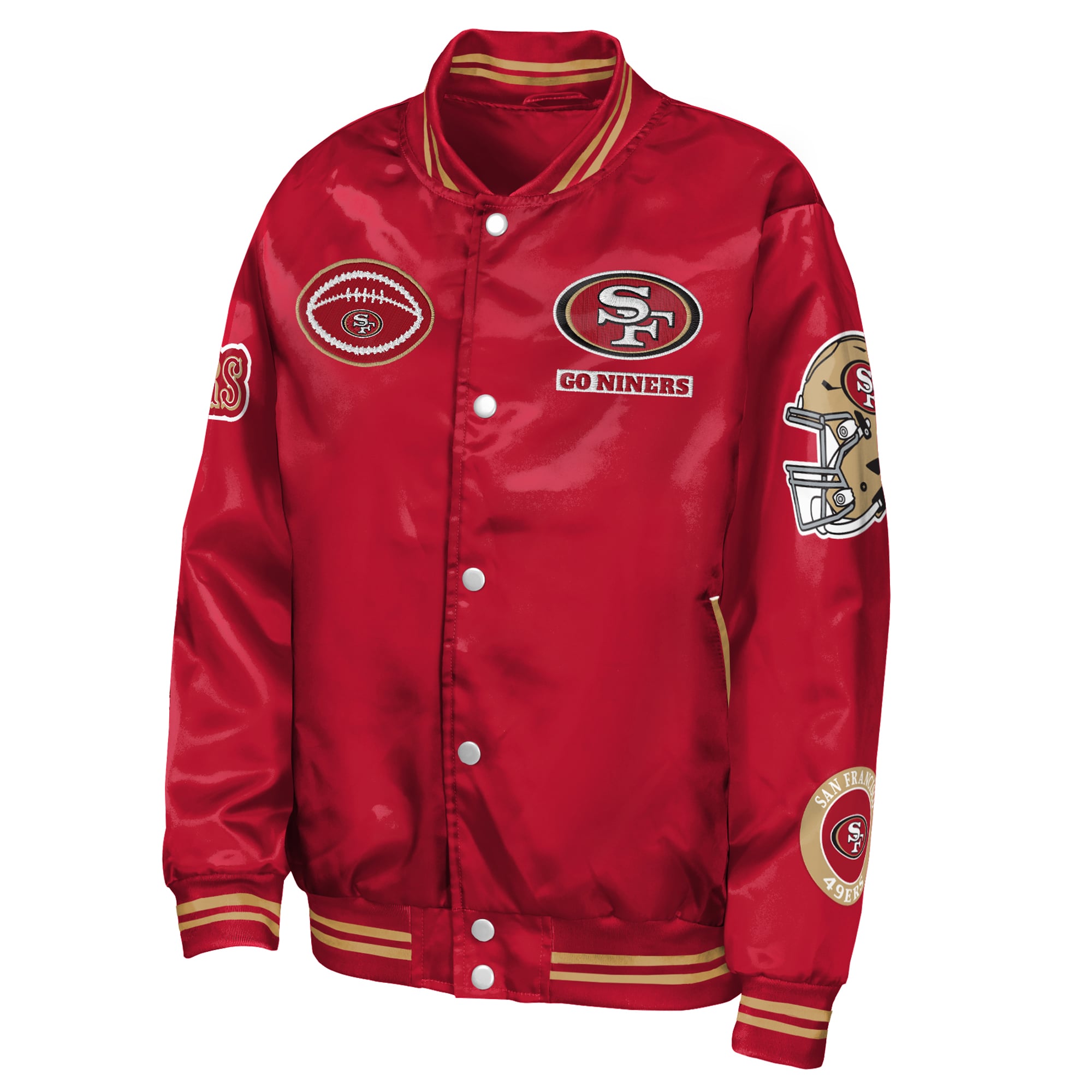 Veste universitaire Outerstuff Scarlet San Francisco 49ers Grid Runner en satin avec écusson, pour jeunes