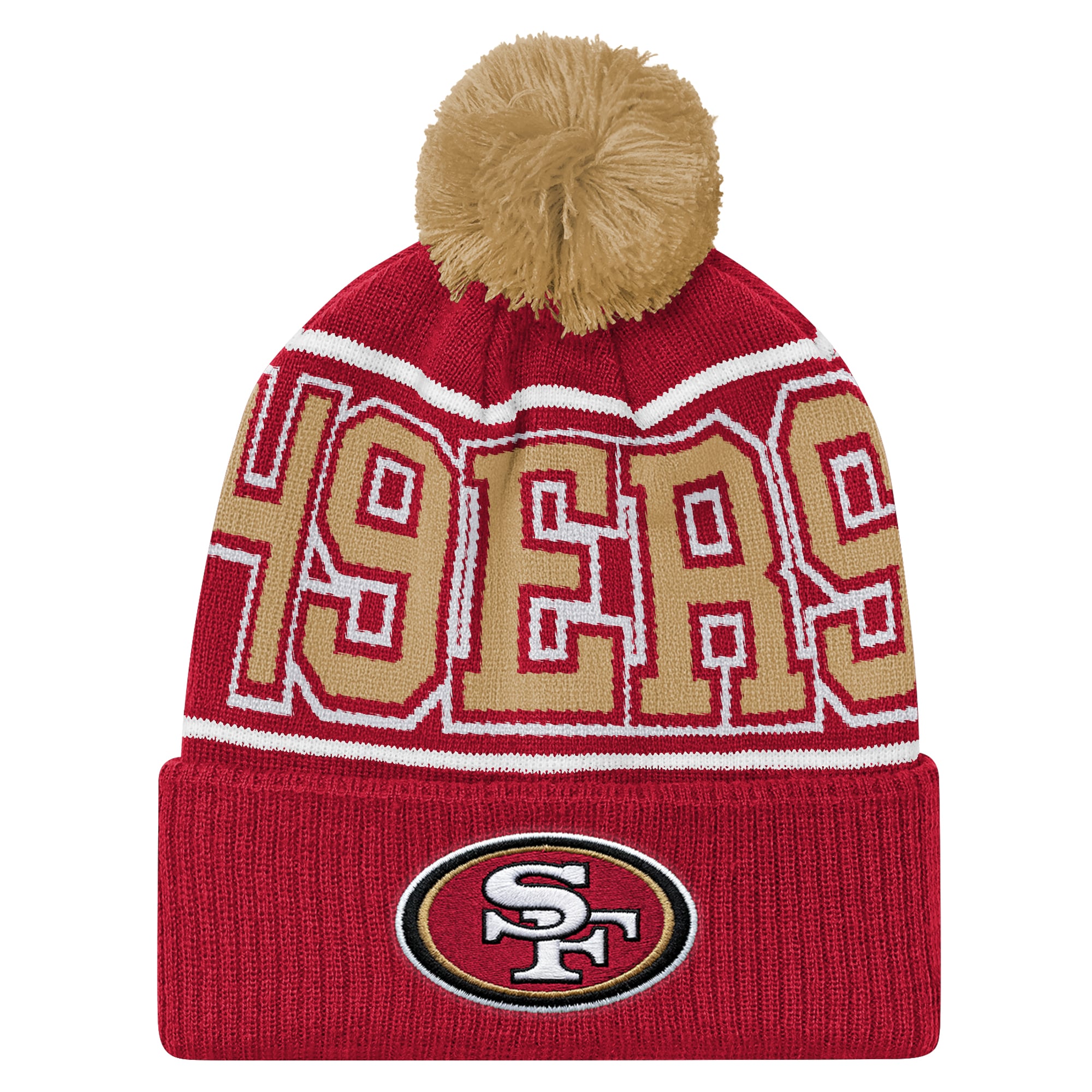 Bonnet tricoté à revers avec pompon, modèle écarlate des 49ers de San Francisco, pour enfant de la marque Outerstuff.