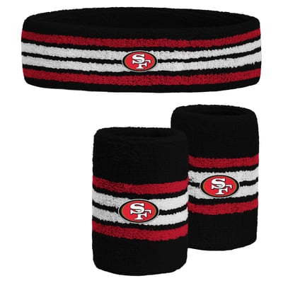  San Francisco 49ers PRO Compression Youth Team Stripe Three-Pack Headband and Wristbands Set - Black