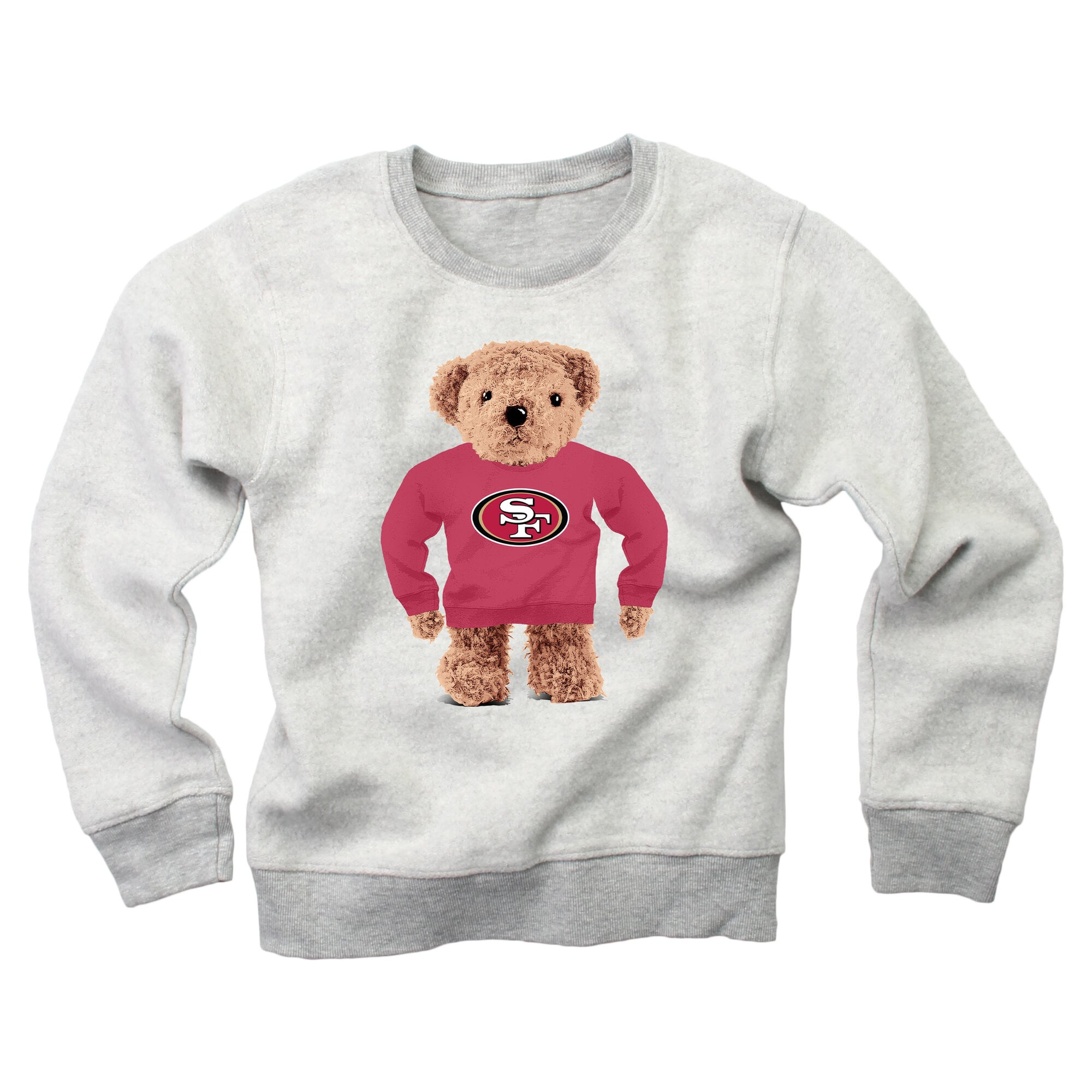 Youth Wes & Willy Gray San Francisco 49ers Reverse Fleece Teddy Bear Sweatshirt