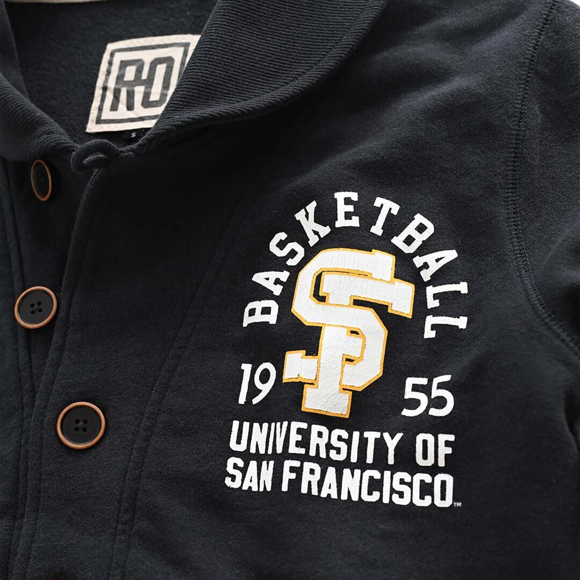 Men's Roots of Fight Bill Russell Black San Francisco Dons Full-Button Cardigan