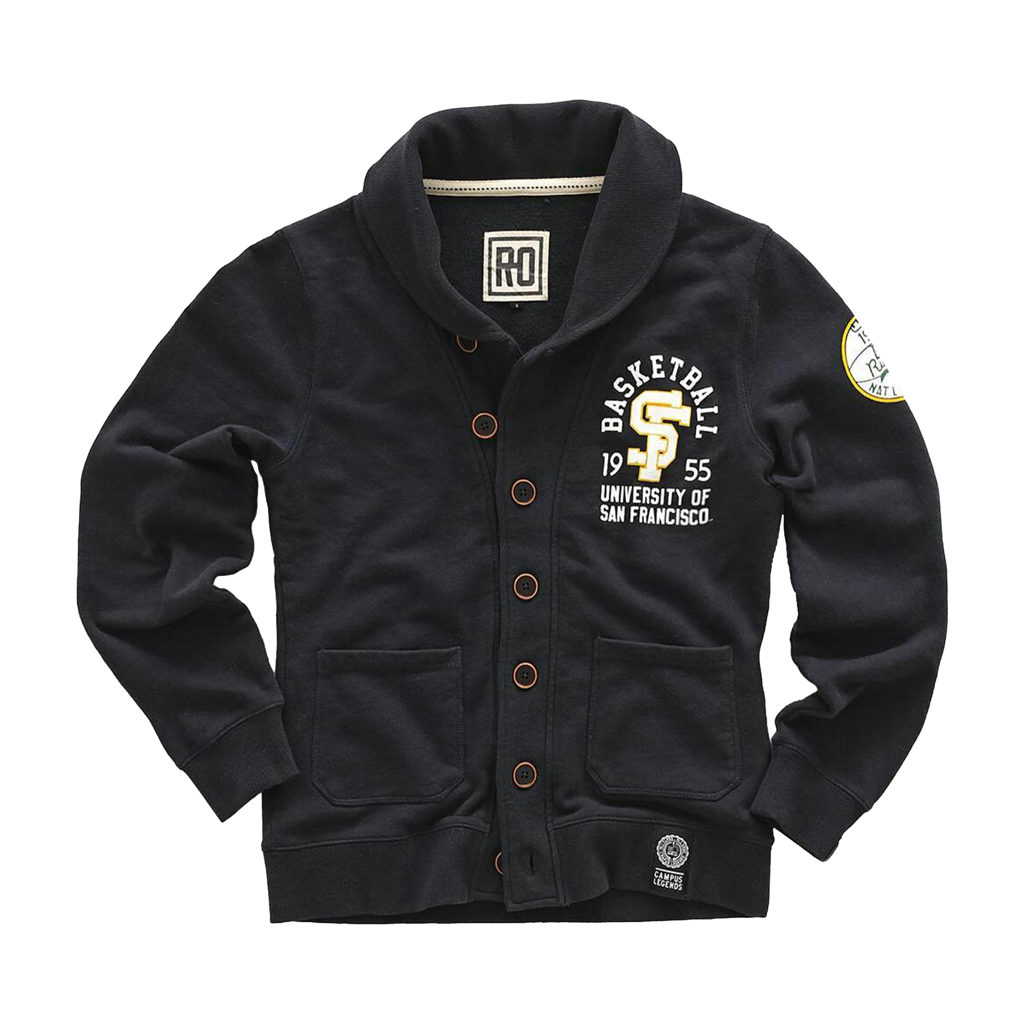 Men's Roots of Fight Bill Russell Black San Francisco Dons Full-Button Cardigan
