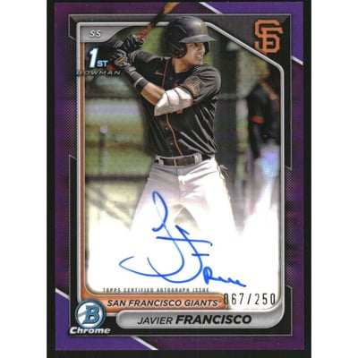 2024 Bowman Chrome Prospect Autographs Purple Refractors #CPAJFA Javier Francisco