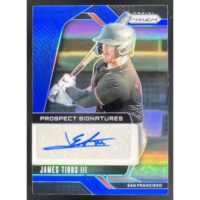 2025 Panini Prizm Prospect Blue Prizms #PS-JT James Tibbs III Auto /49