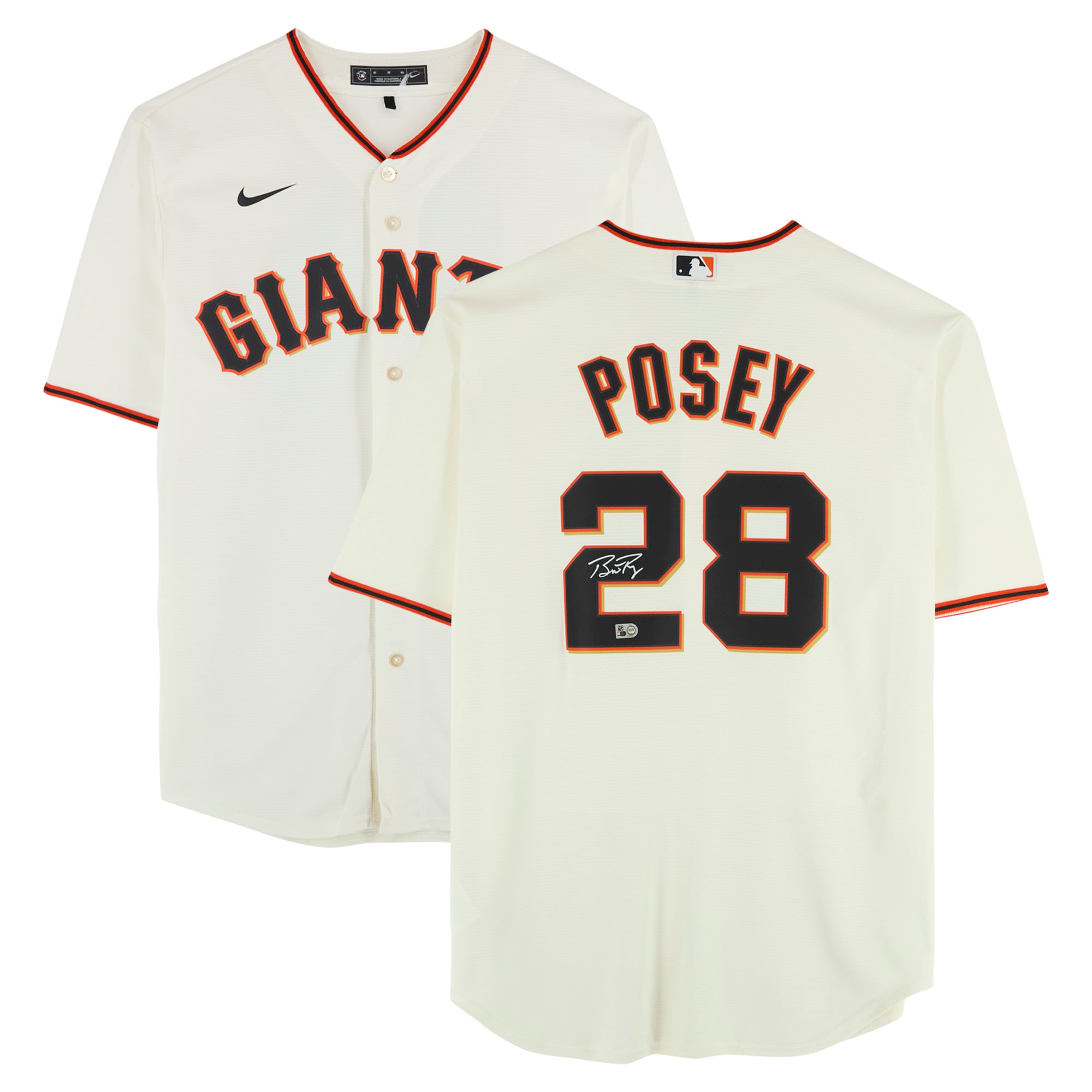 Maillot réplique Nike crème autographié par Buster Posey des Giants de San Francisco