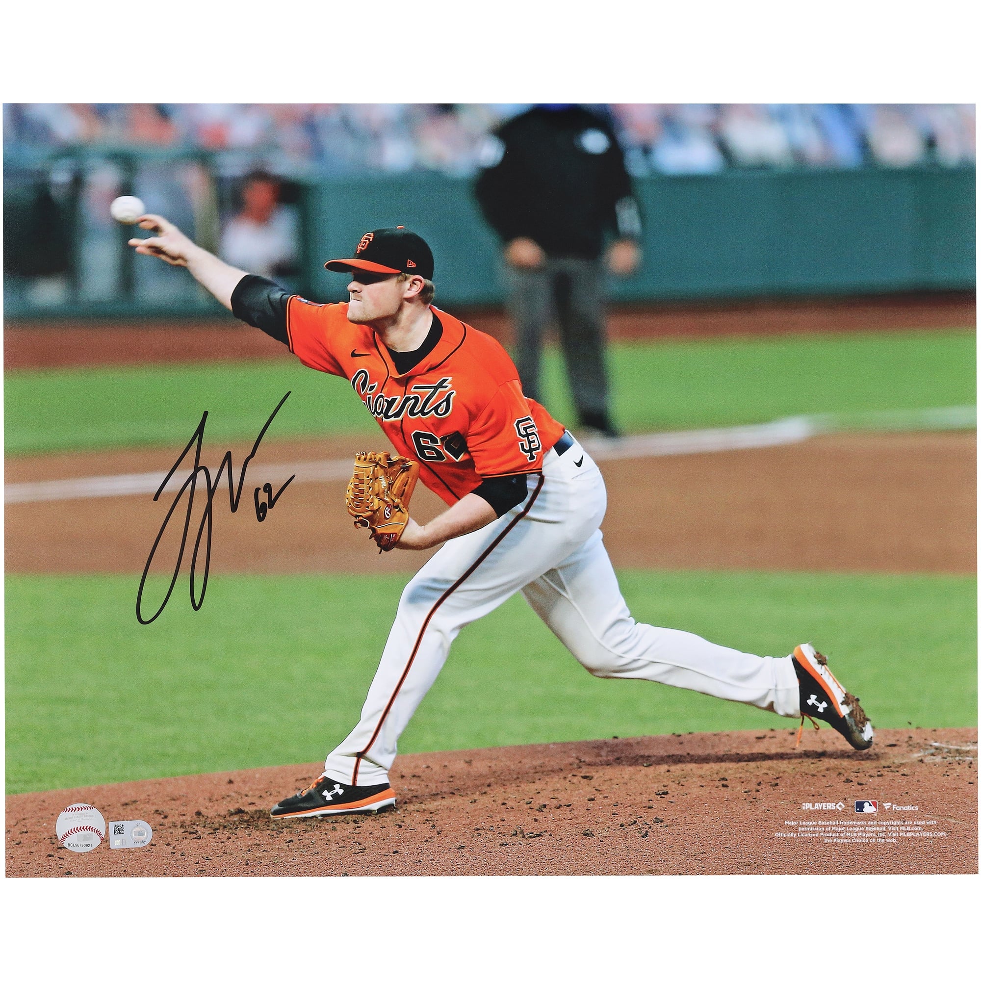 Photo de lanceur autographiée de Logan Webb, des Giants de San Francisco (16" x 20")