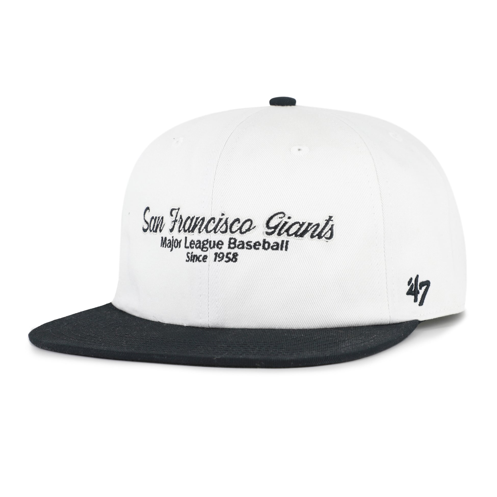 Men's '47 White/Black San Francisco Giants Script Stack Relaxed Captain Snapback
