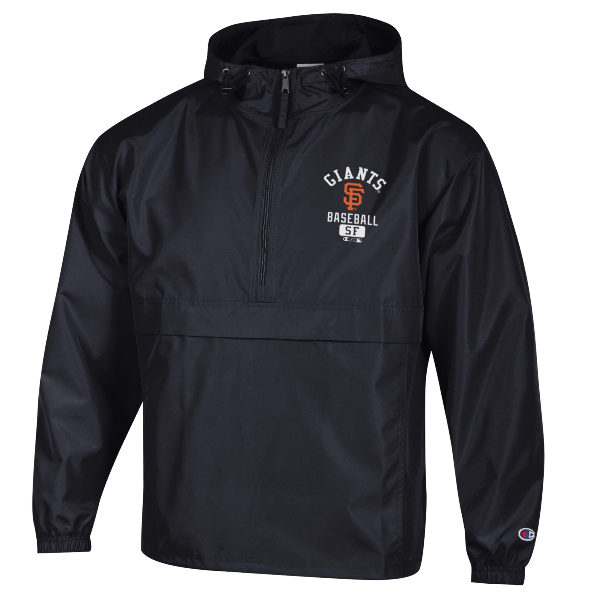 Men's Champion Black San Francisco Giants Packable Windbreaker Half-Zip Jacket