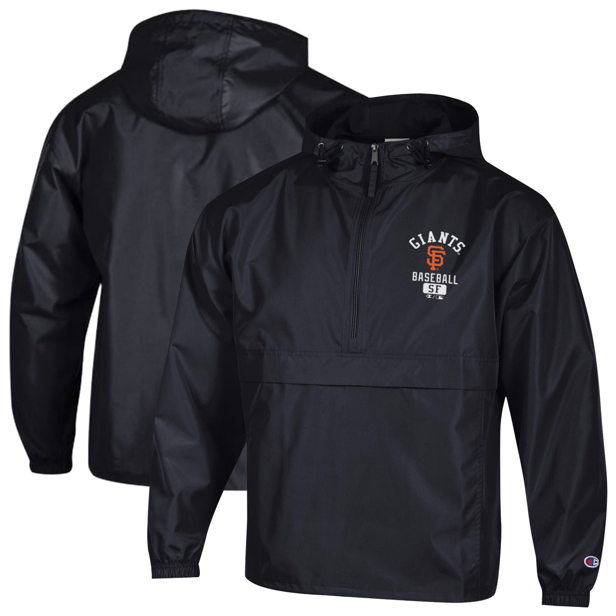 Men's Champion  Black San Francisco Giants Packable Windbreaker Half-Zip Jacket