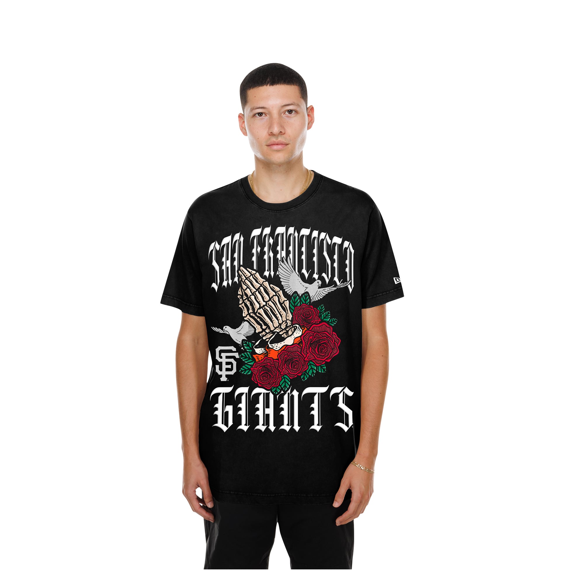 T-shirt New Era noir pour homme, style San Francisco Giants, avec logo « Blessed ».