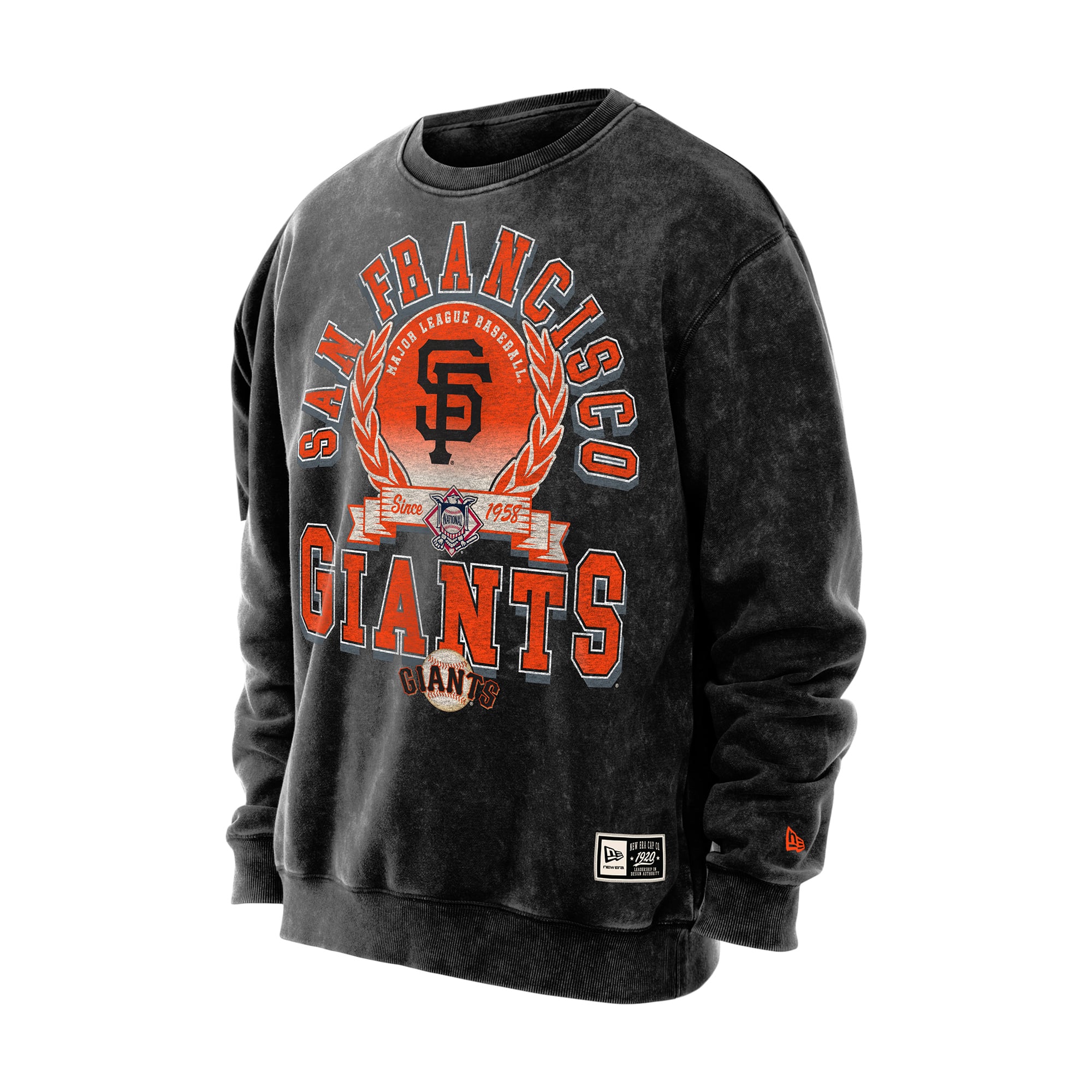 Sweat-shirt à col rond New Era noir pour homme, San Francisco Giants, délavé aux minéraux