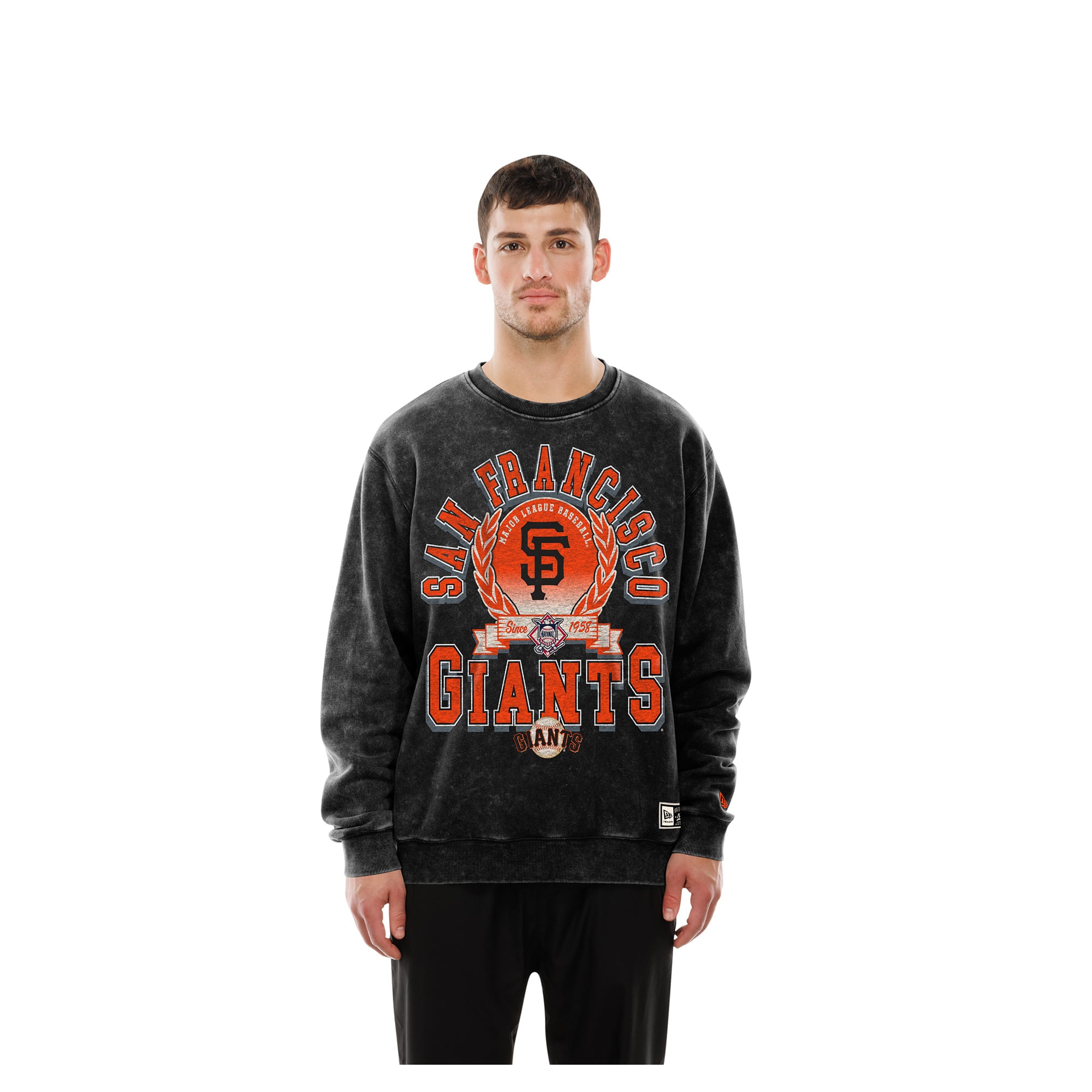 Sweat-shirt à col rond New Era noir pour homme, San Francisco Giants, délavé aux minéraux