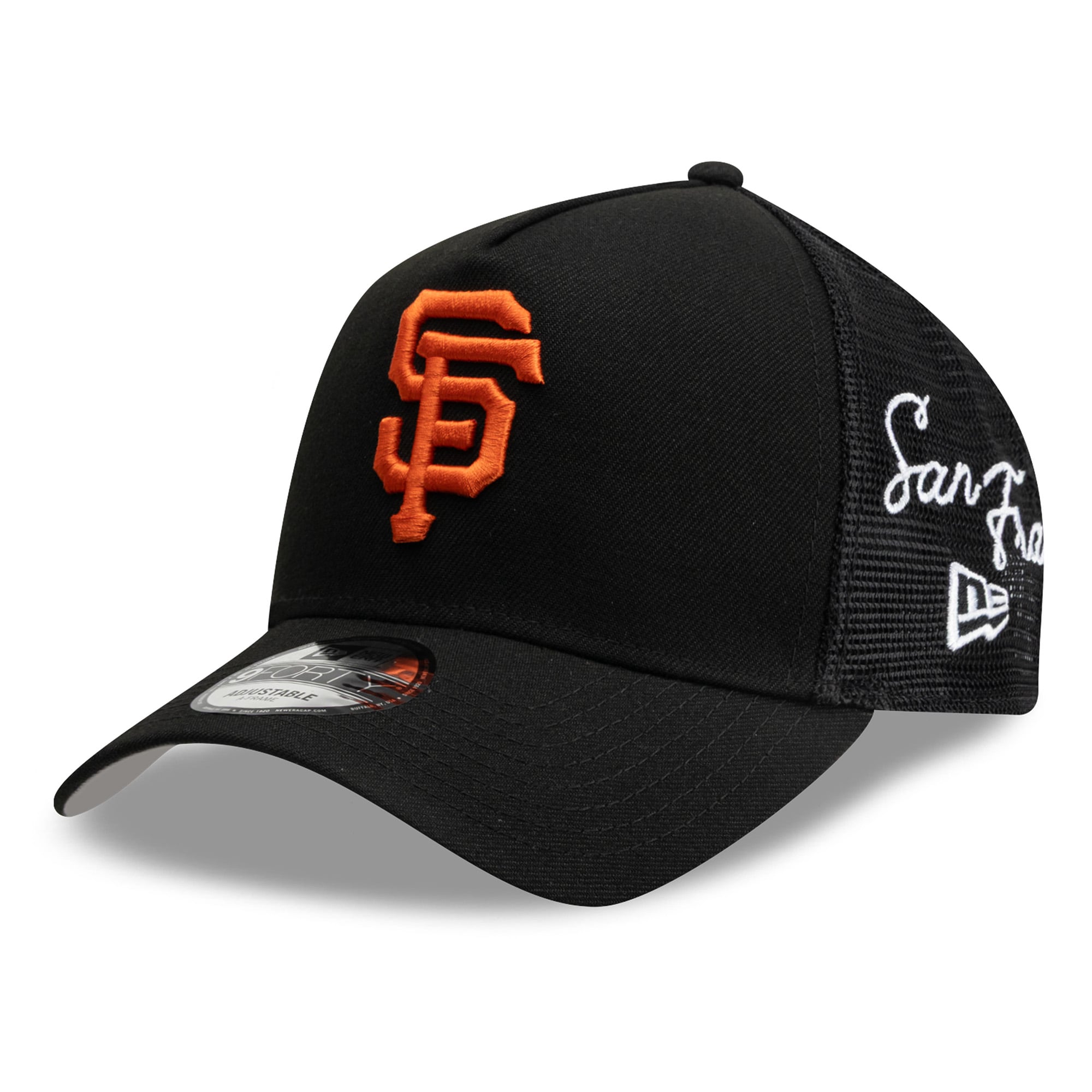 Casquette trucker ajustable New Era noire San Francisco Giants 9FORTY à logo latéral, modèle A-Frame, pour homme