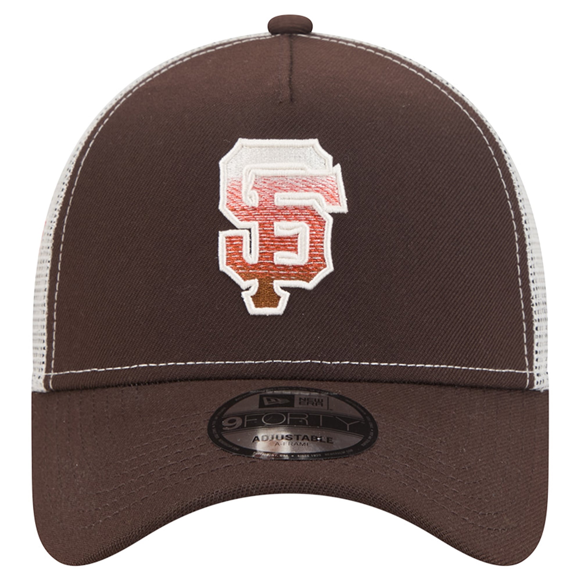 Men's New Era Brown San Francisco Giants Pumpkin Spice A-Frame 9FORTY Adjustable Trucker Hat