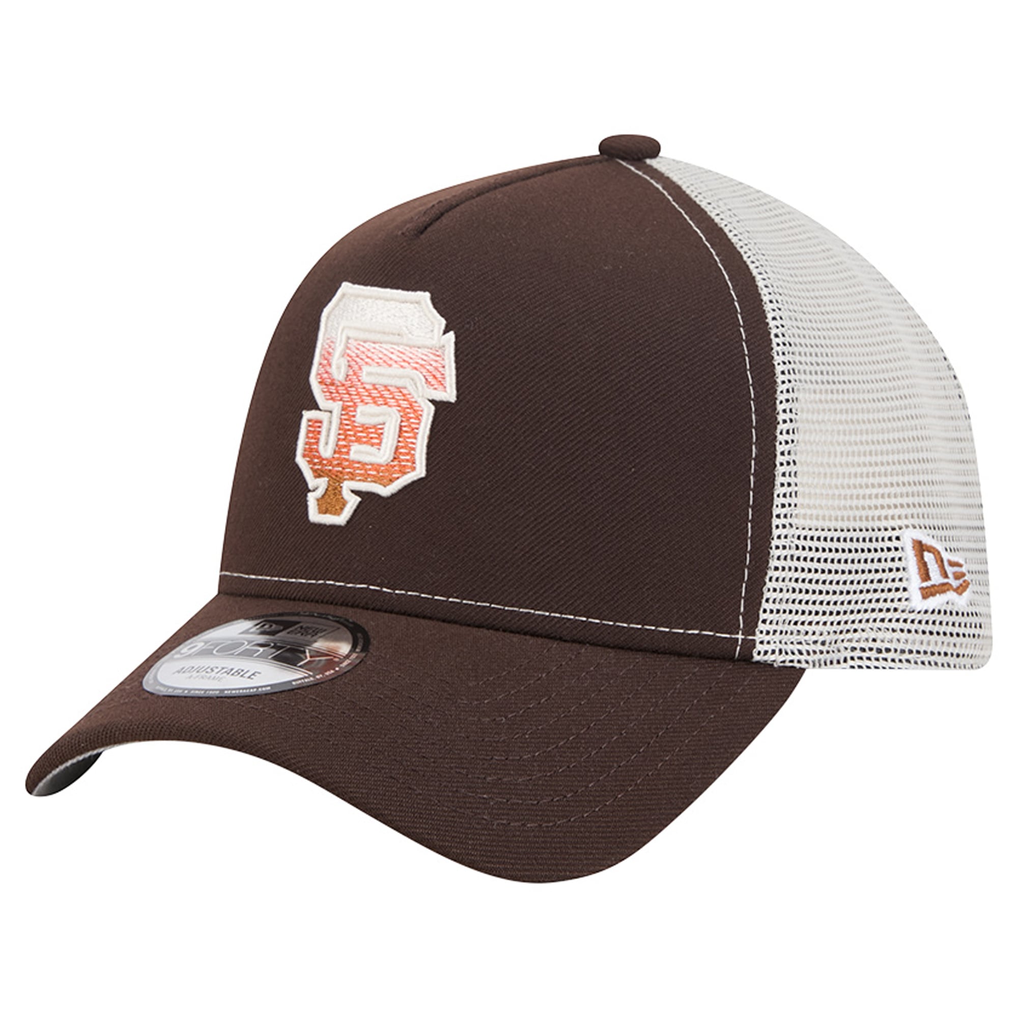 Men's New Era Brown San Francisco Giants Pumpkin Spice A-Frame 9FORTY Adjustable Trucker Hat
