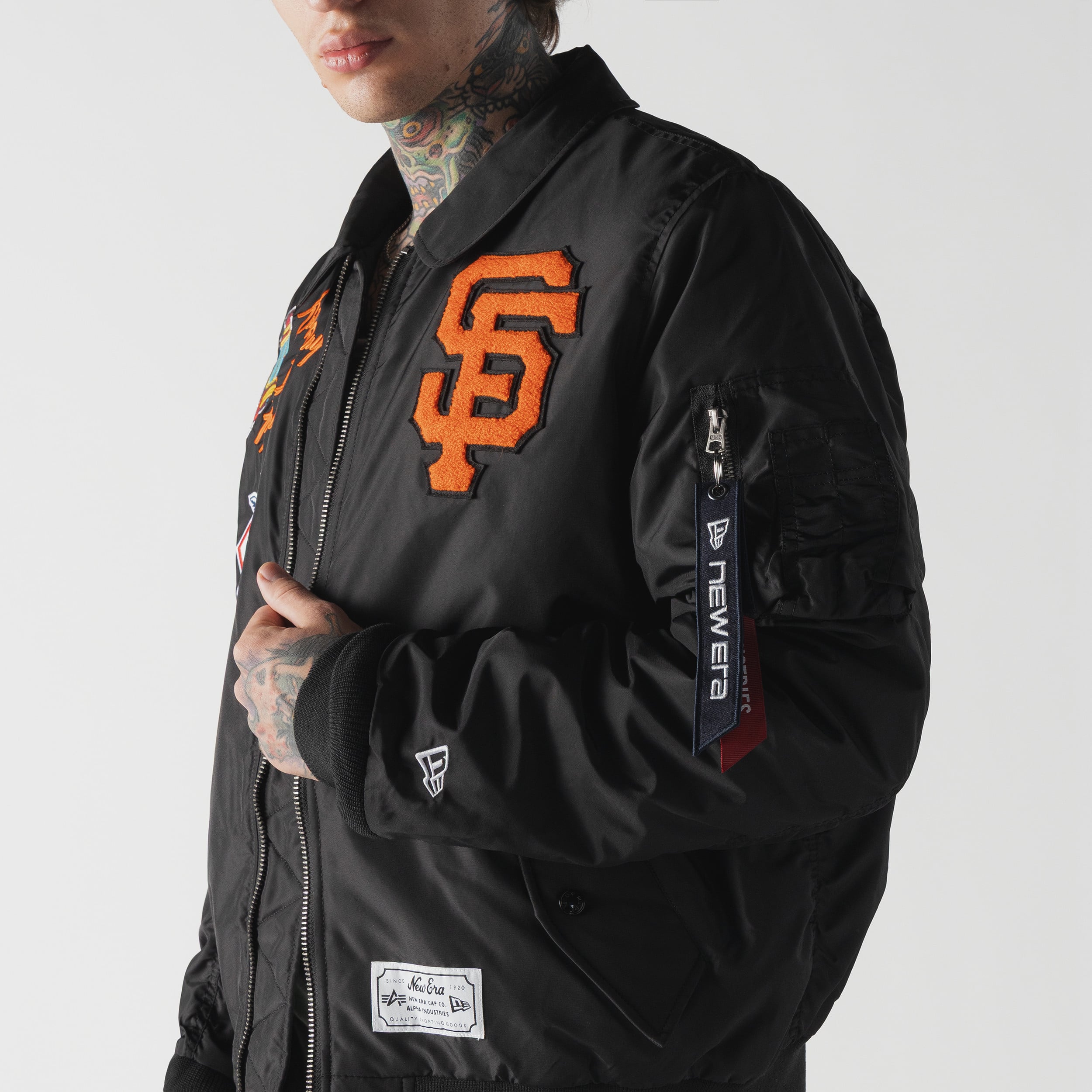 Veste bomber zippée intégrale New Era x Alpha Industries noire San Francisco Giants MA-1 pour homme