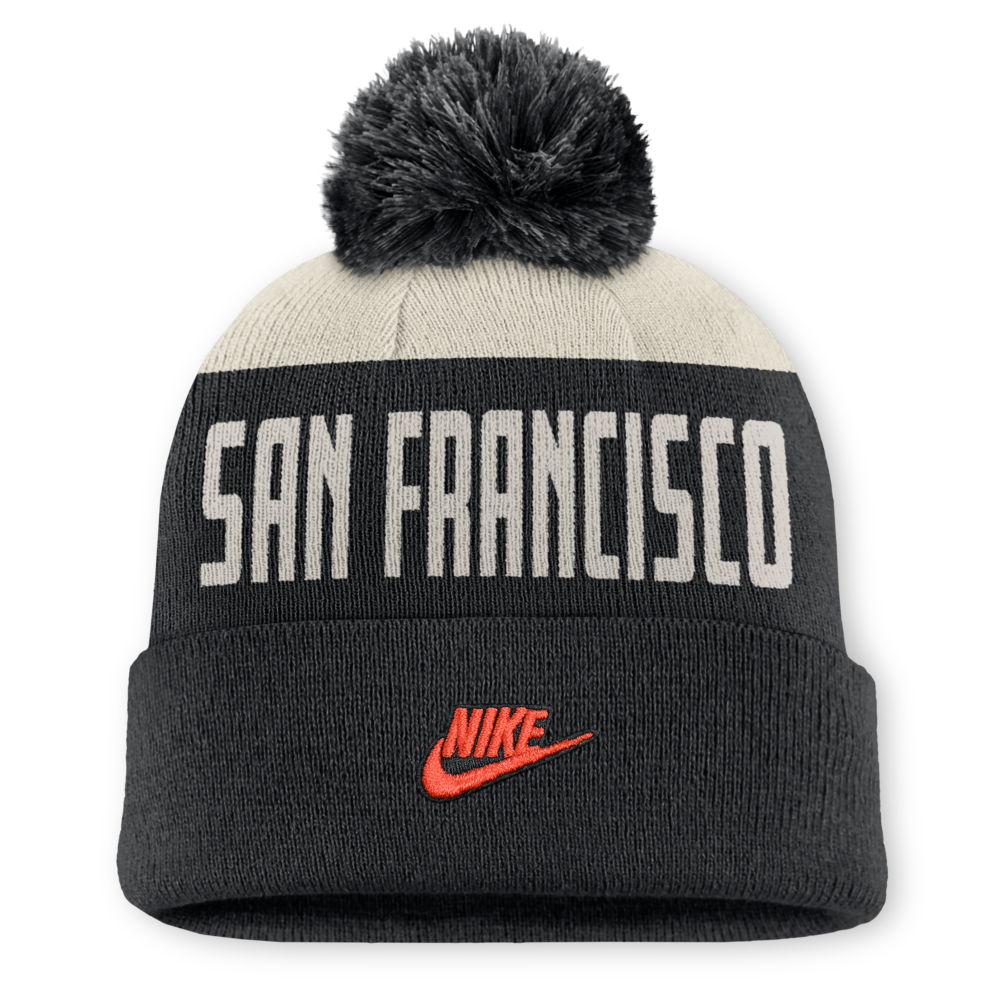 Bonnet à revers Nike Peak Standard pour homme, coloris naturel/noir, collection Cooperstown des Giants de San Francisco, avec pompon.